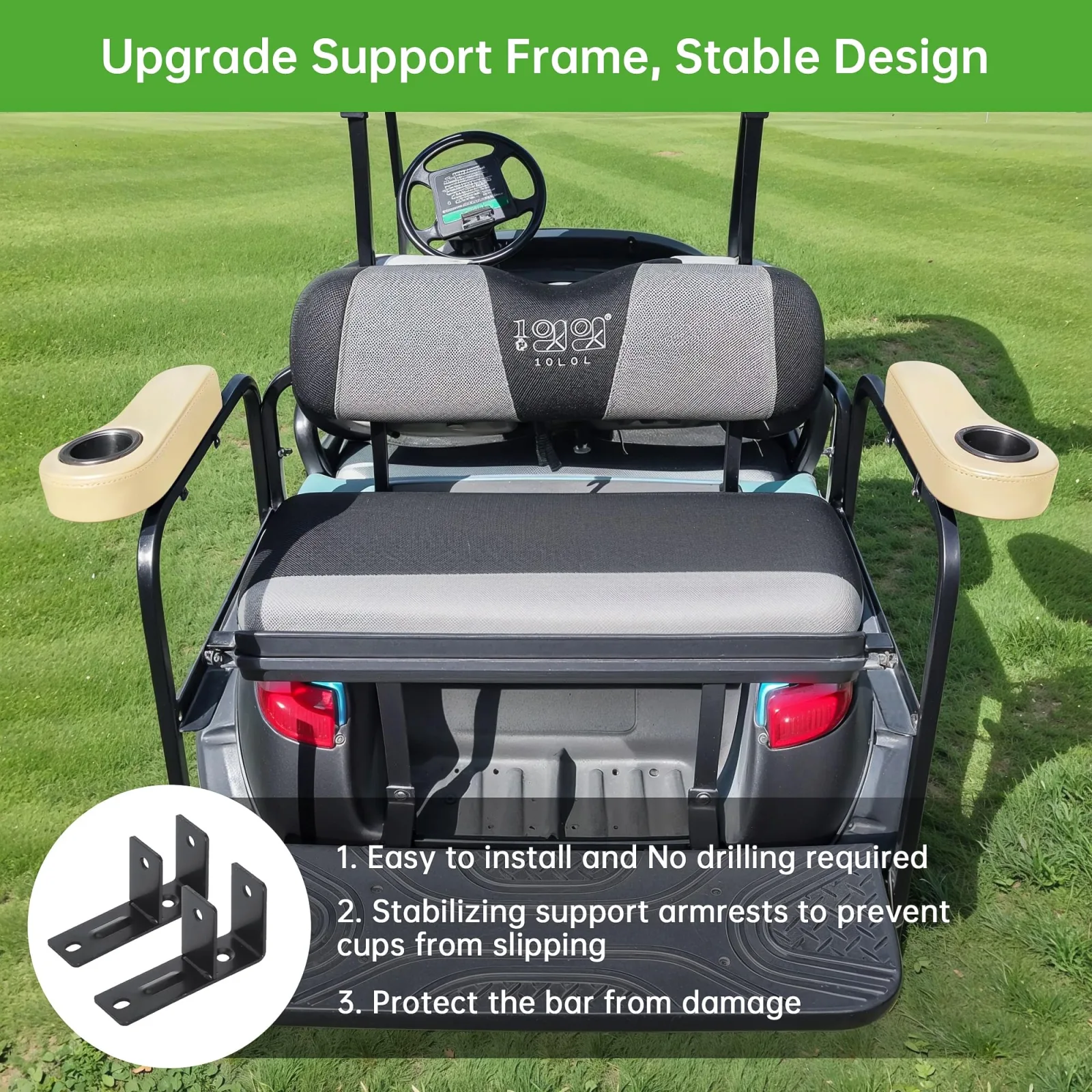 10L0L Golf Cart Rear Seat Armrests with Cup Holders image 2