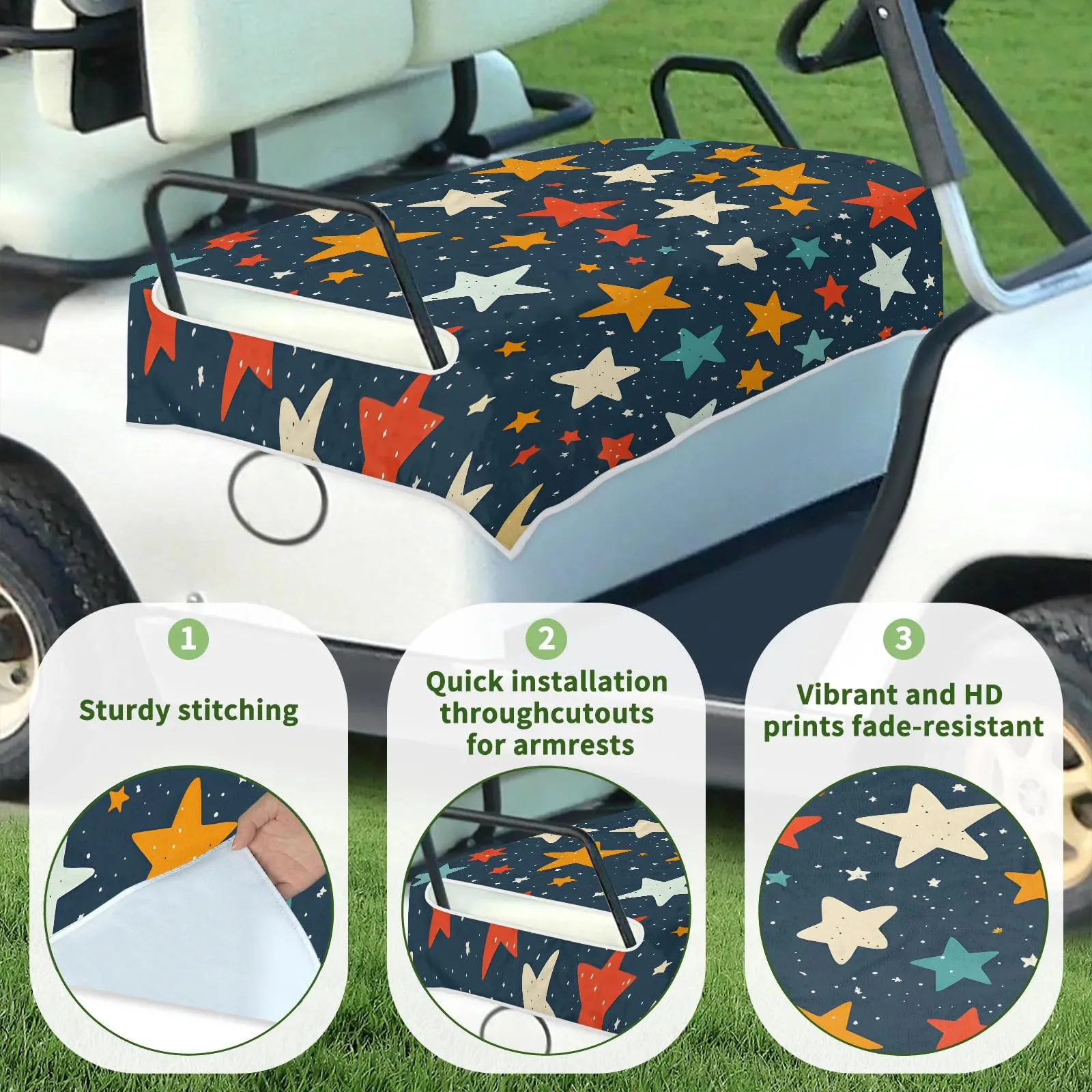Tiveruda Colorful Stars Golf Cart Seat Cover, 51 x 31 in image 3