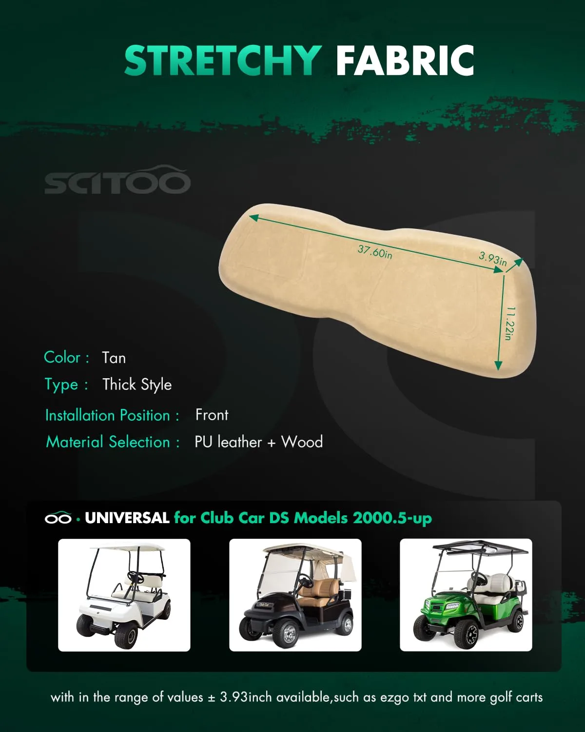 SCITOO Tan Front Seat Cushion for Club Car DS image 2
