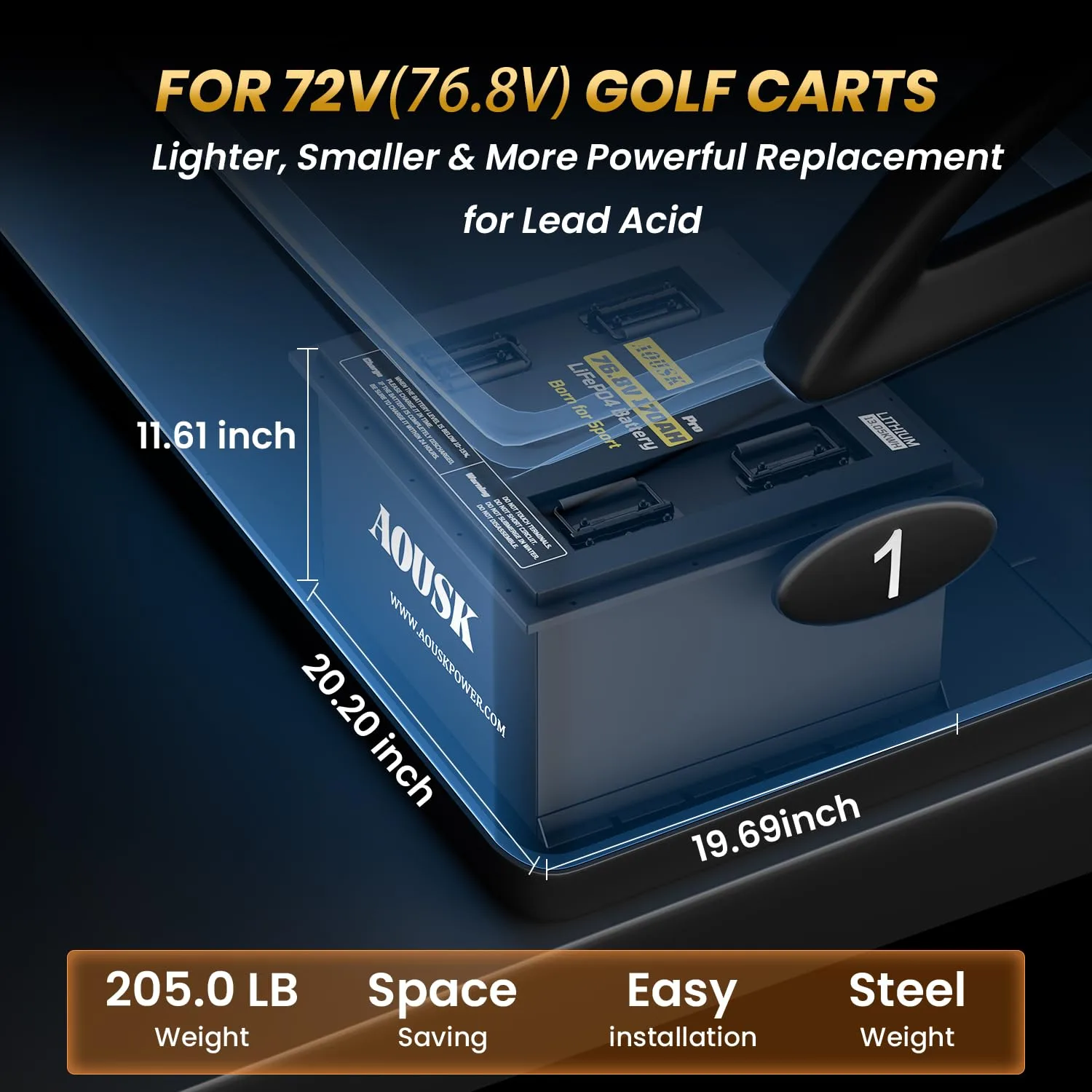 AOUSK 76.8V 170Ah LiFePO4 Golf Cart Battery image 3