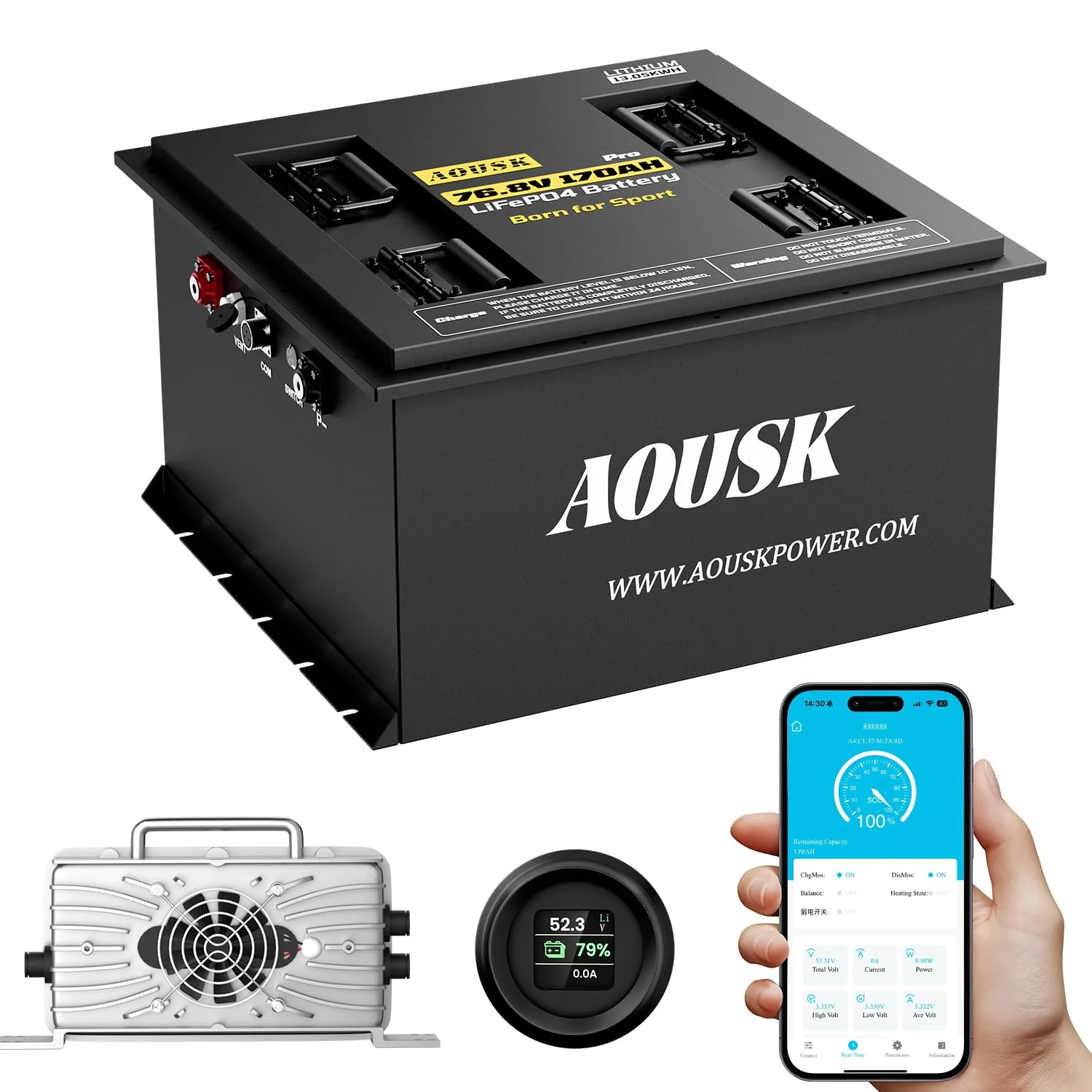 AOUSK 76.8V 170Ah LiFePO4 Golf Cart Battery