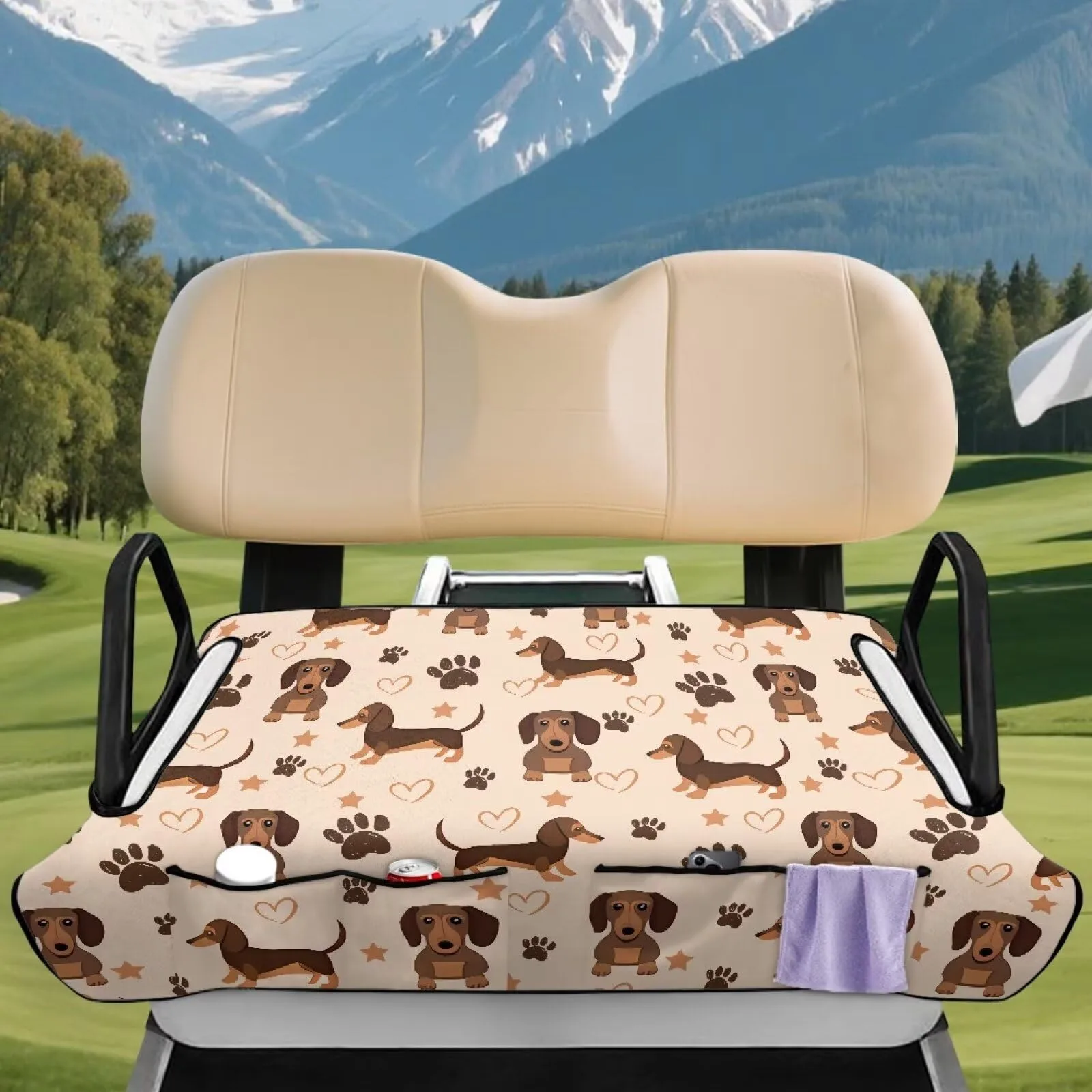 Wismoutput Universal 2-Seat Golf Cart Seat Cover with Front Pockets image 2