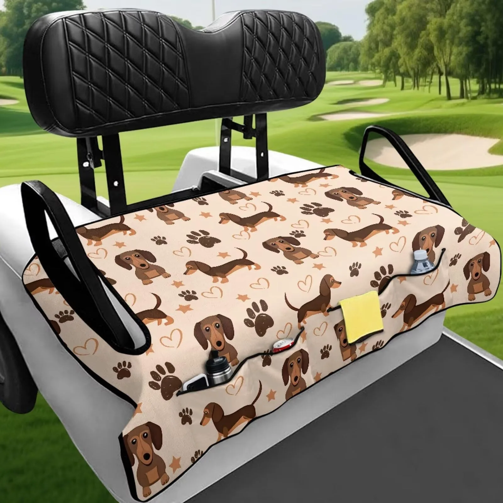 Wismoutput Universal 2-Seat Golf Cart Seat Cover with Front Pockets image 3