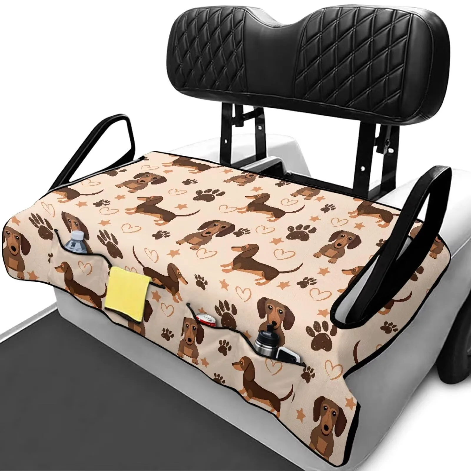 Wismoutput Universal 2-Seat Golf Cart Seat Cover with Front Pockets