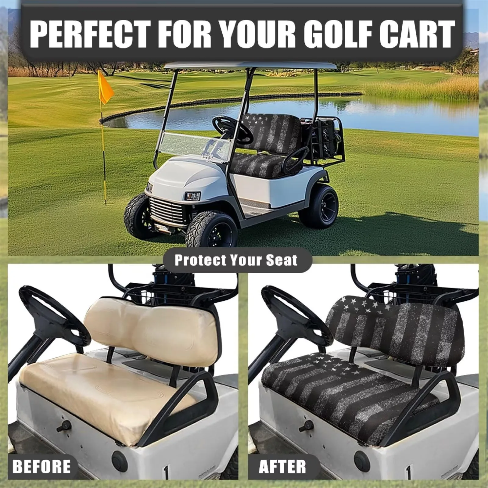 Quidrwyo Black American Flag Golf Cart Seat Covers image 4