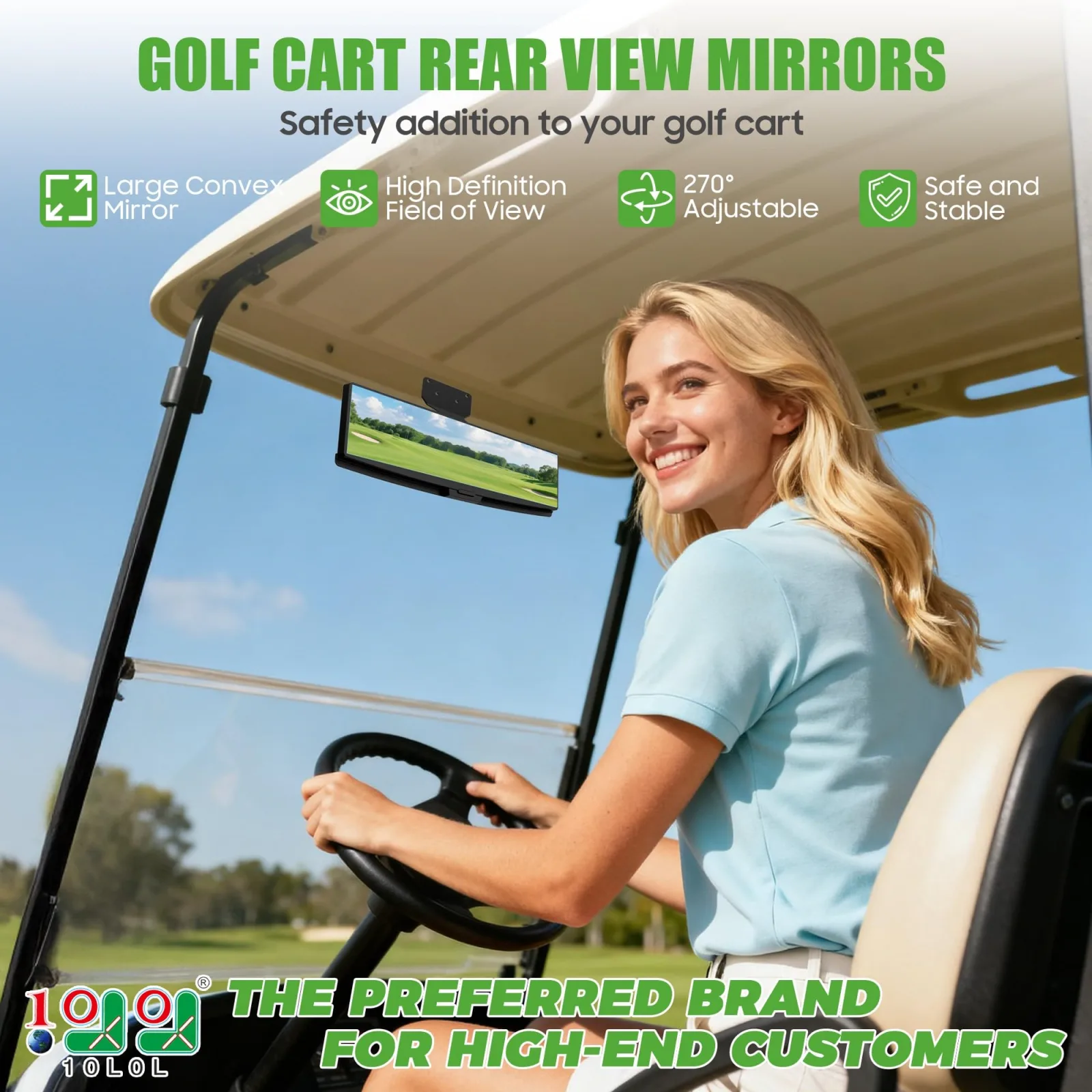 10L0L Golf Cart Rearview Mirror for Yamaha, Club Car & E-Z-GO image 2