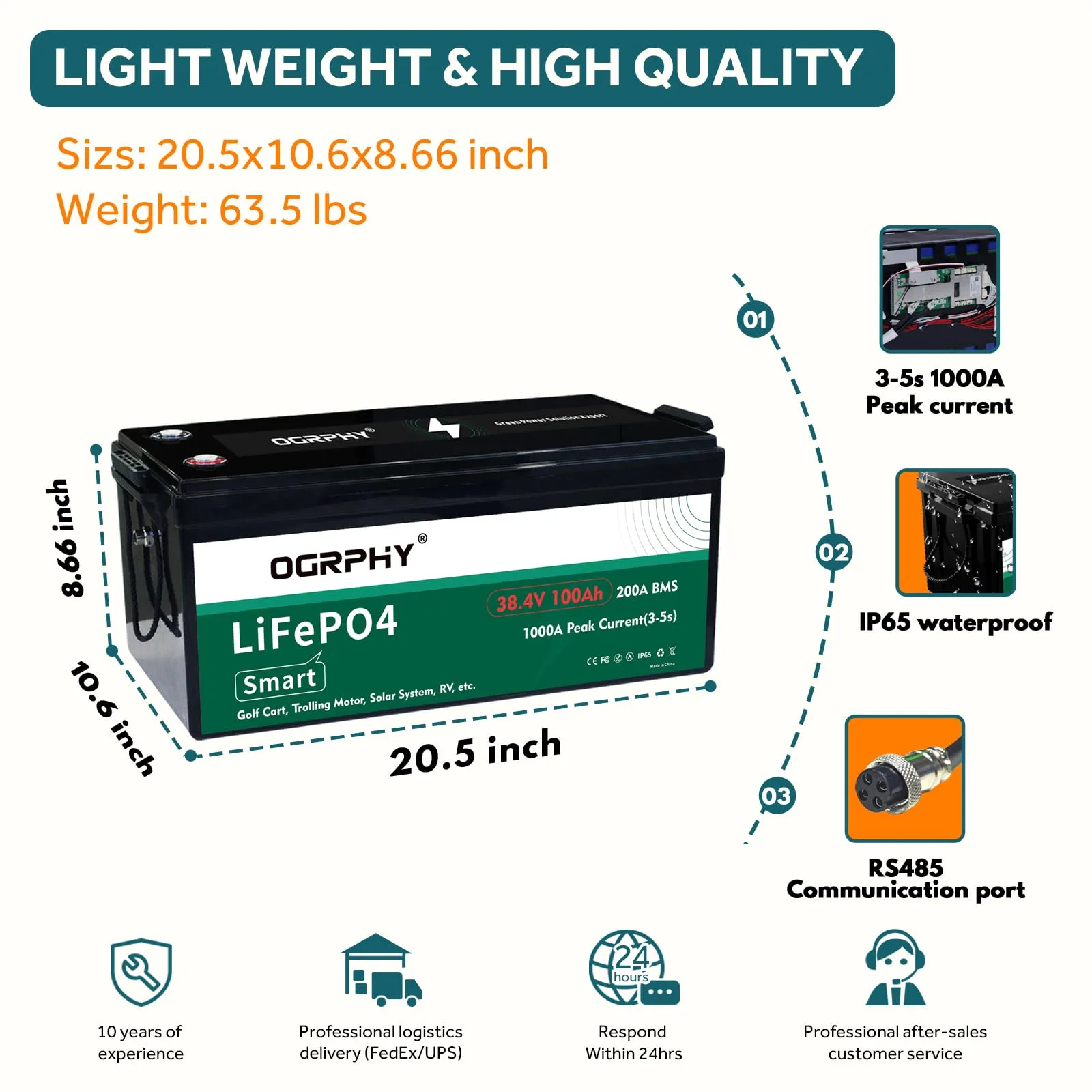 OGRPHY 36V 100Ah Lithium Golf Cart Battery Kit image 2