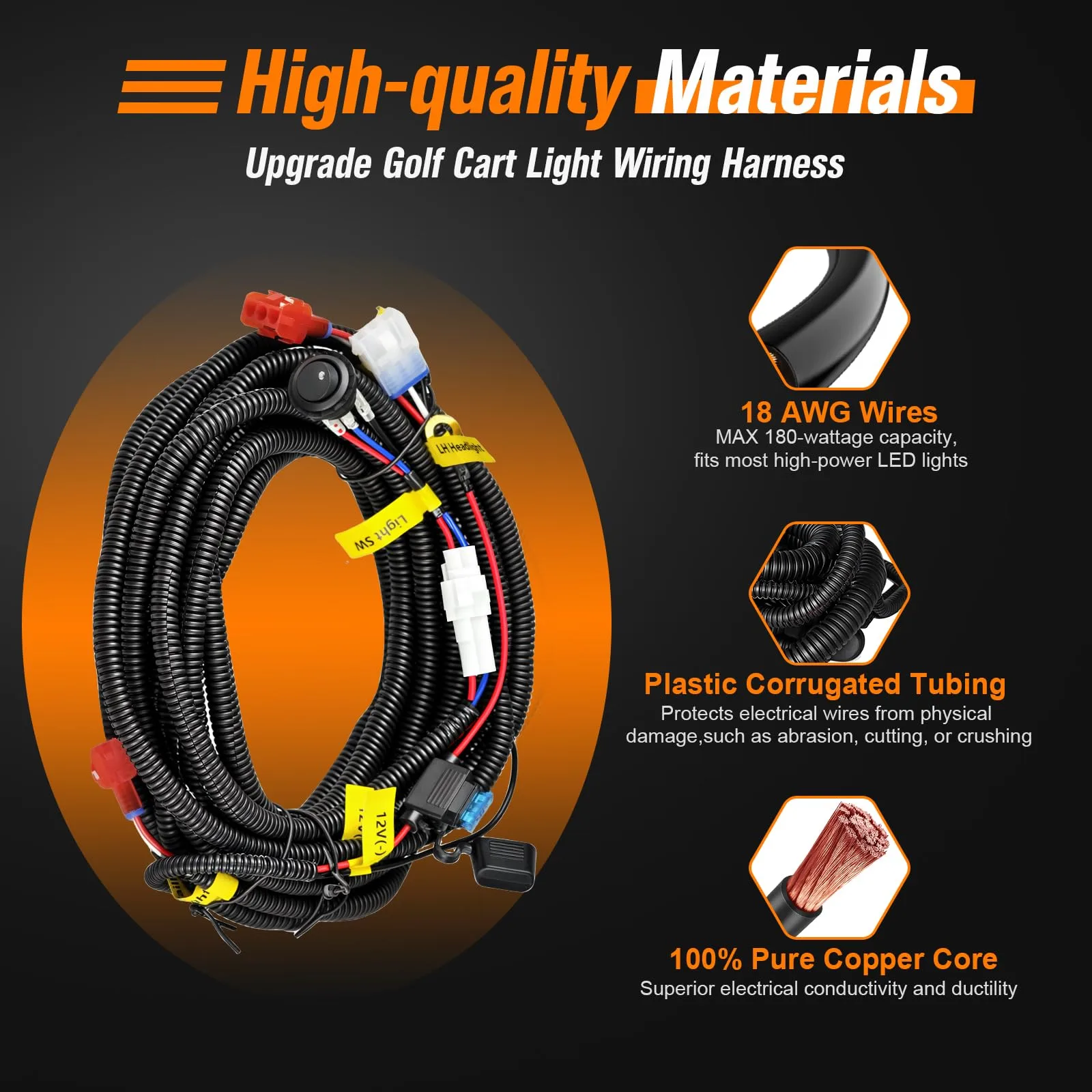 GODCTSUP 3-pin Golf Cart Light Wire Harness — 12V image 4