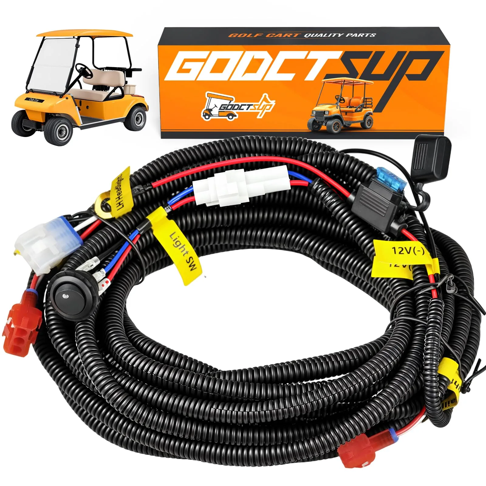 GODCTSUP 3-pin Golf Cart Light Wire Harness — 12V