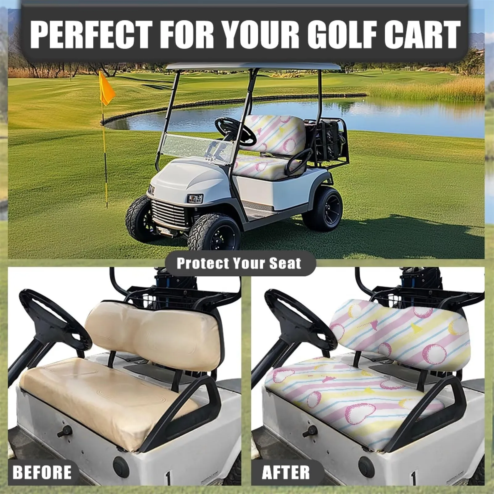 Quidrwyo Golf Cart Seat and Backrest Covers, Golf Balls image 4
