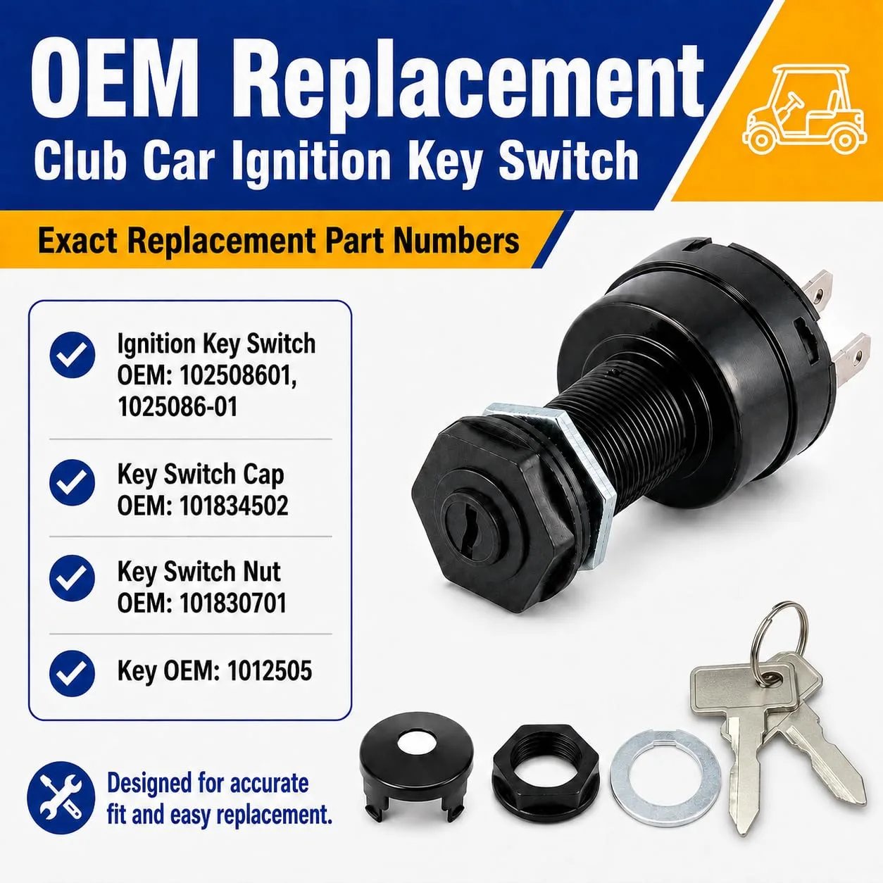 Roykaw Ignition Key Switch for Club Car Precedent and Tempo image 3