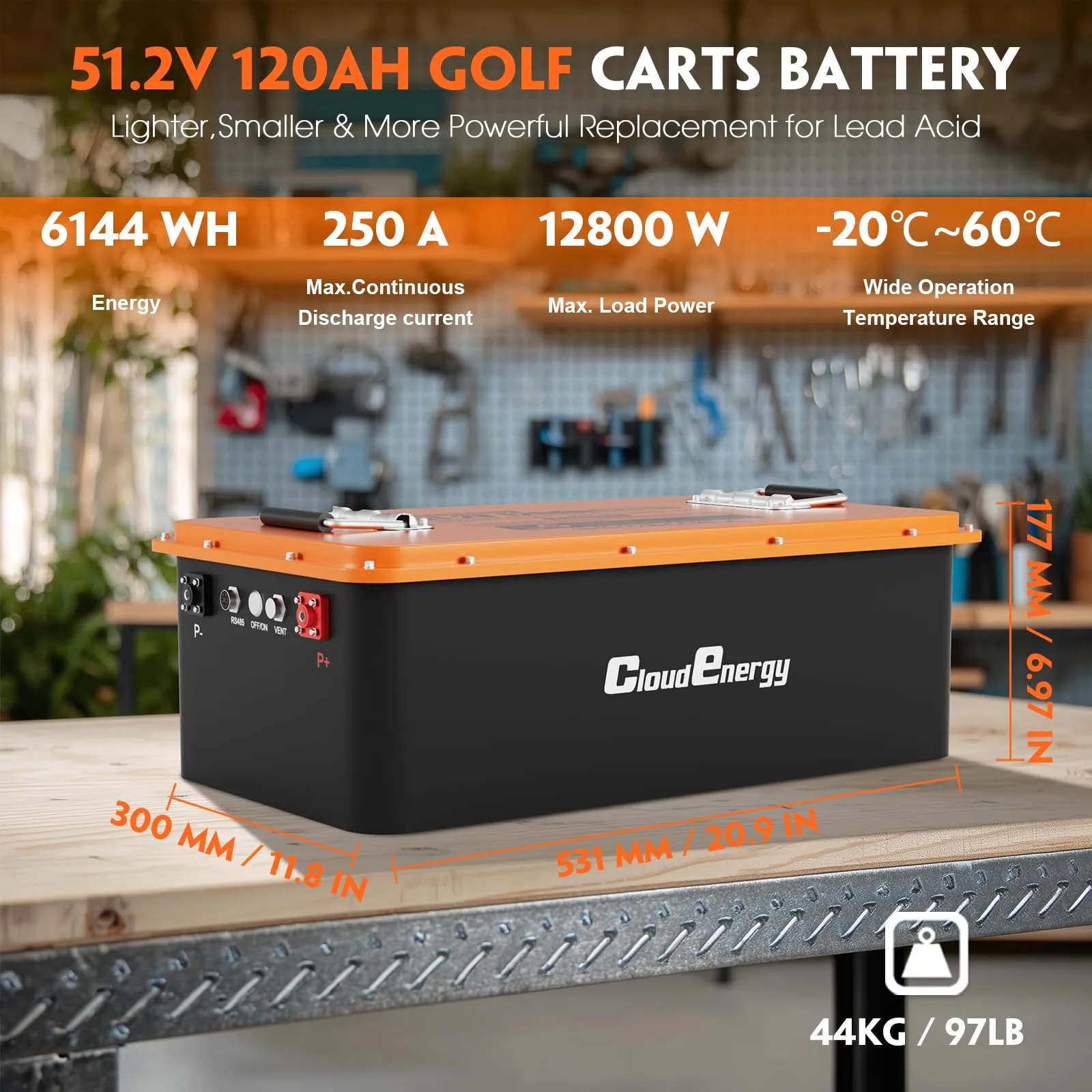 Cloudenergy 48V 120Ah LiFePO4 Golf Cart Battery image 2