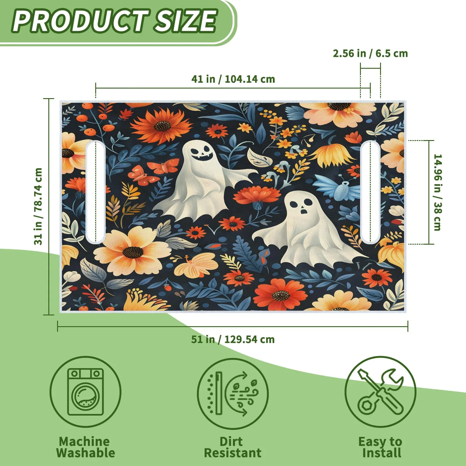 Tiveruda Halloween Floral Ghost 51" x 31" Golf Cart Seat Cover image 2