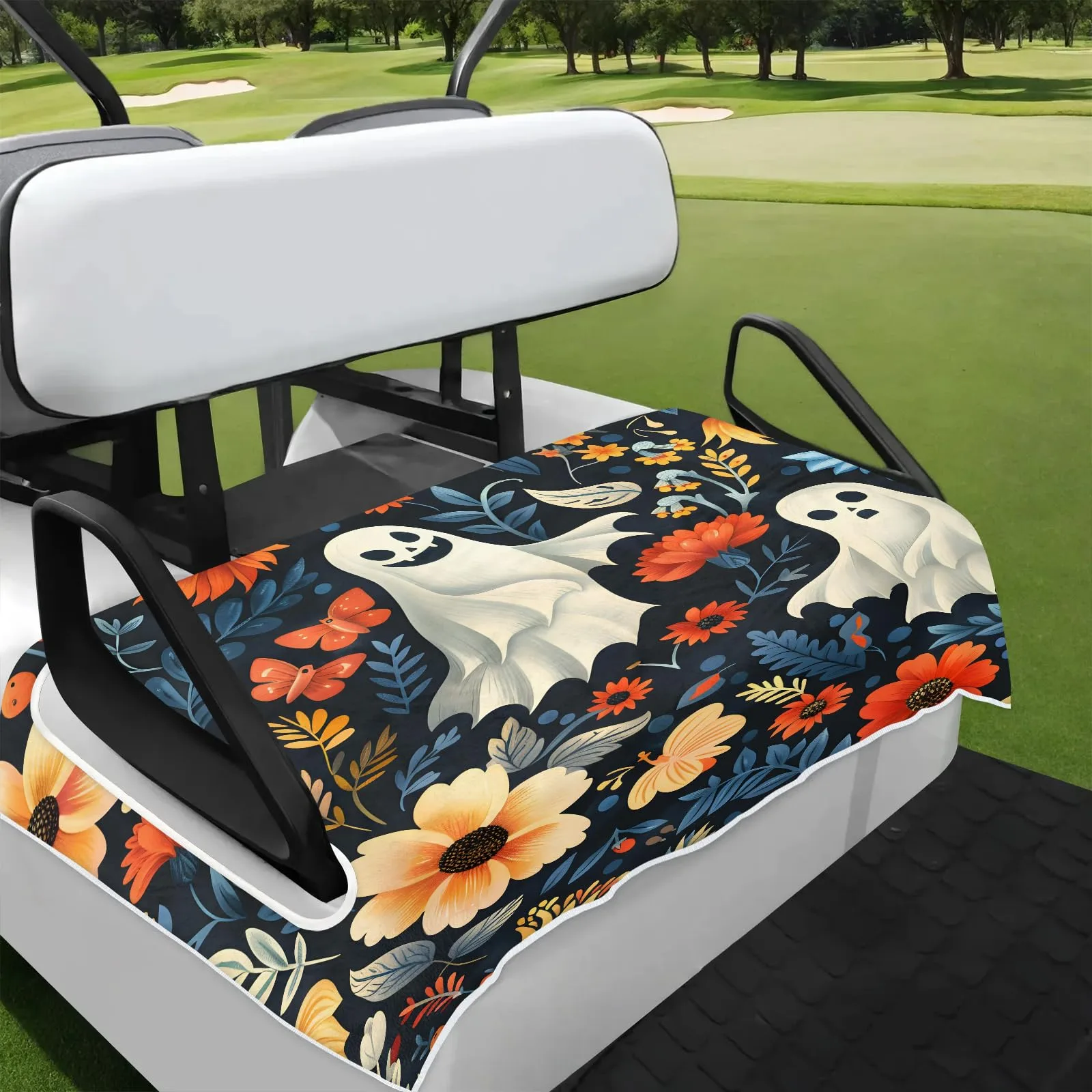 Tiveruda Halloween Floral Ghost 51" x 31" Golf Cart Seat Cover
