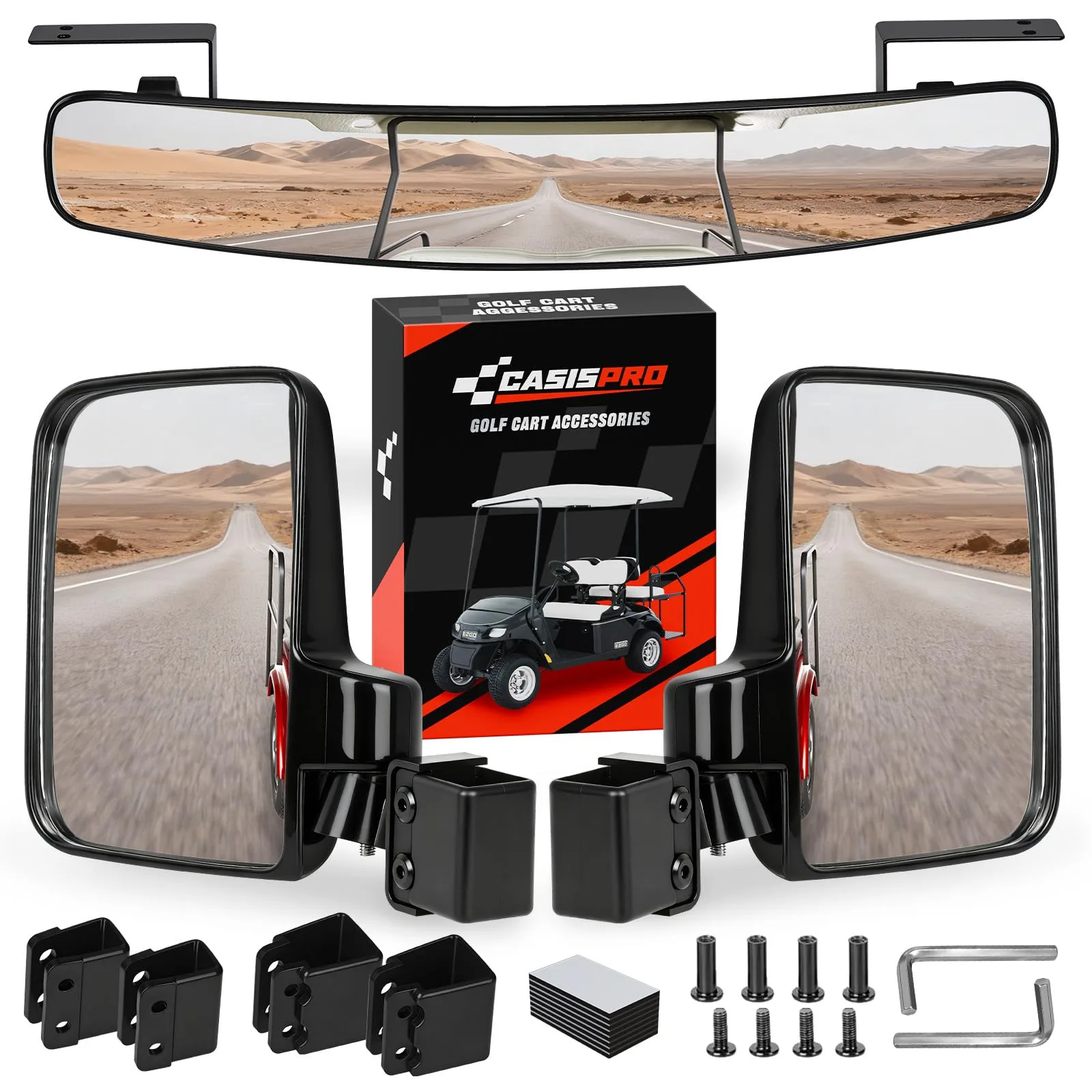 CASISPRO Universal Golf Cart Side and Rearview Mirror Kit