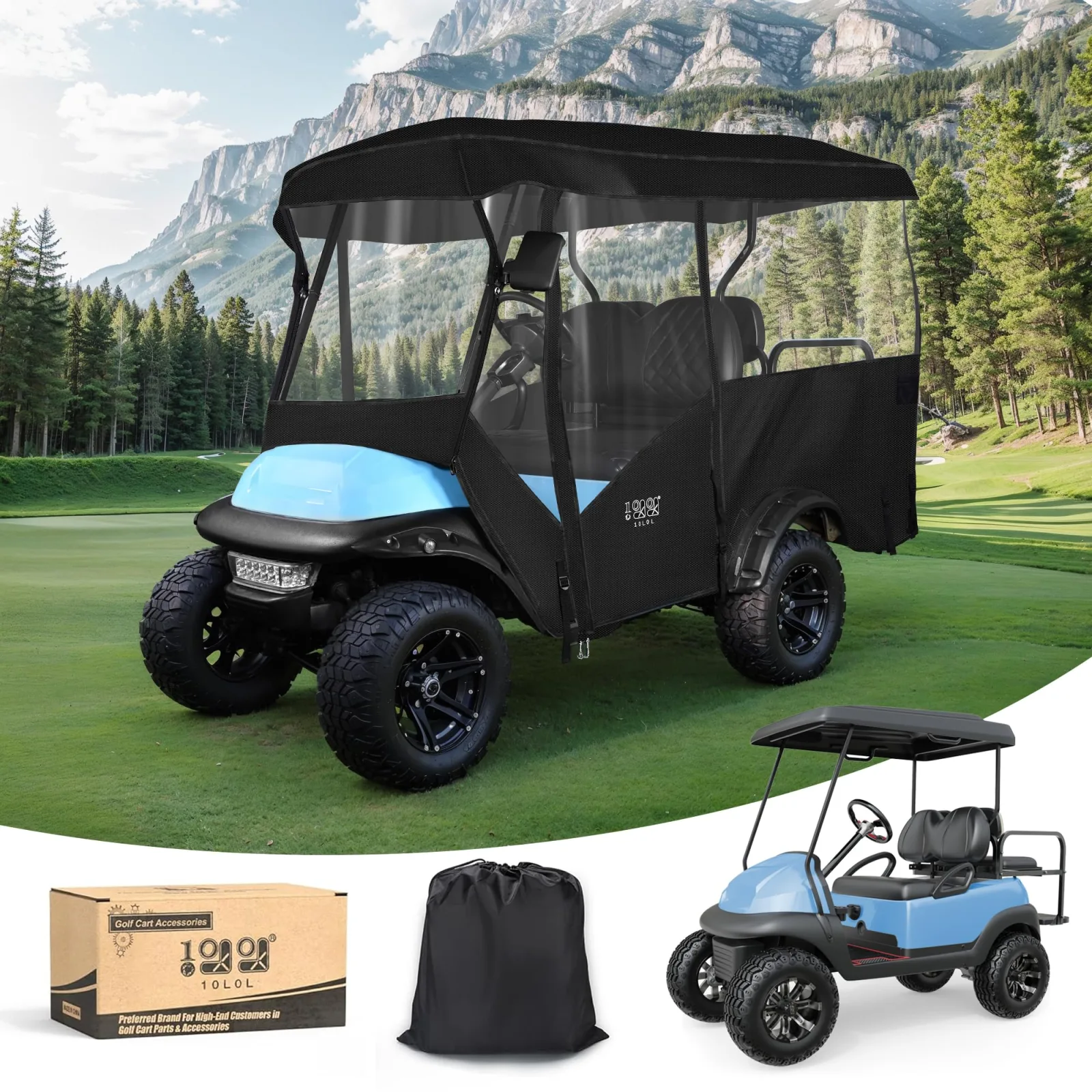 10L0L 4-Passenger Golf Cart Enclosure, 93.7-Inch Roof