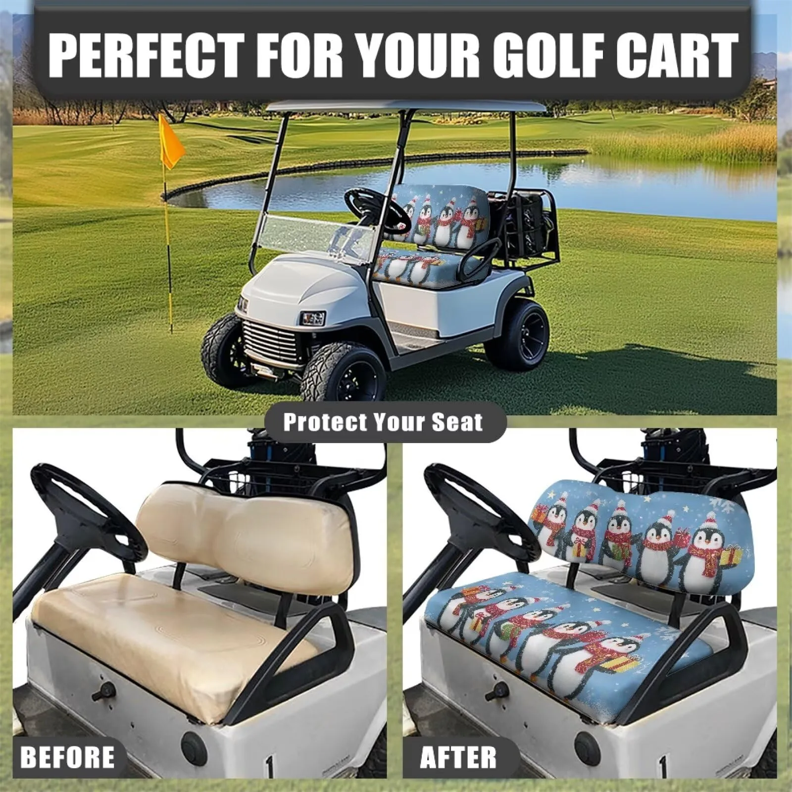 Quidrwyo Christmas Penguin Golf Cart Seat Covers image 4