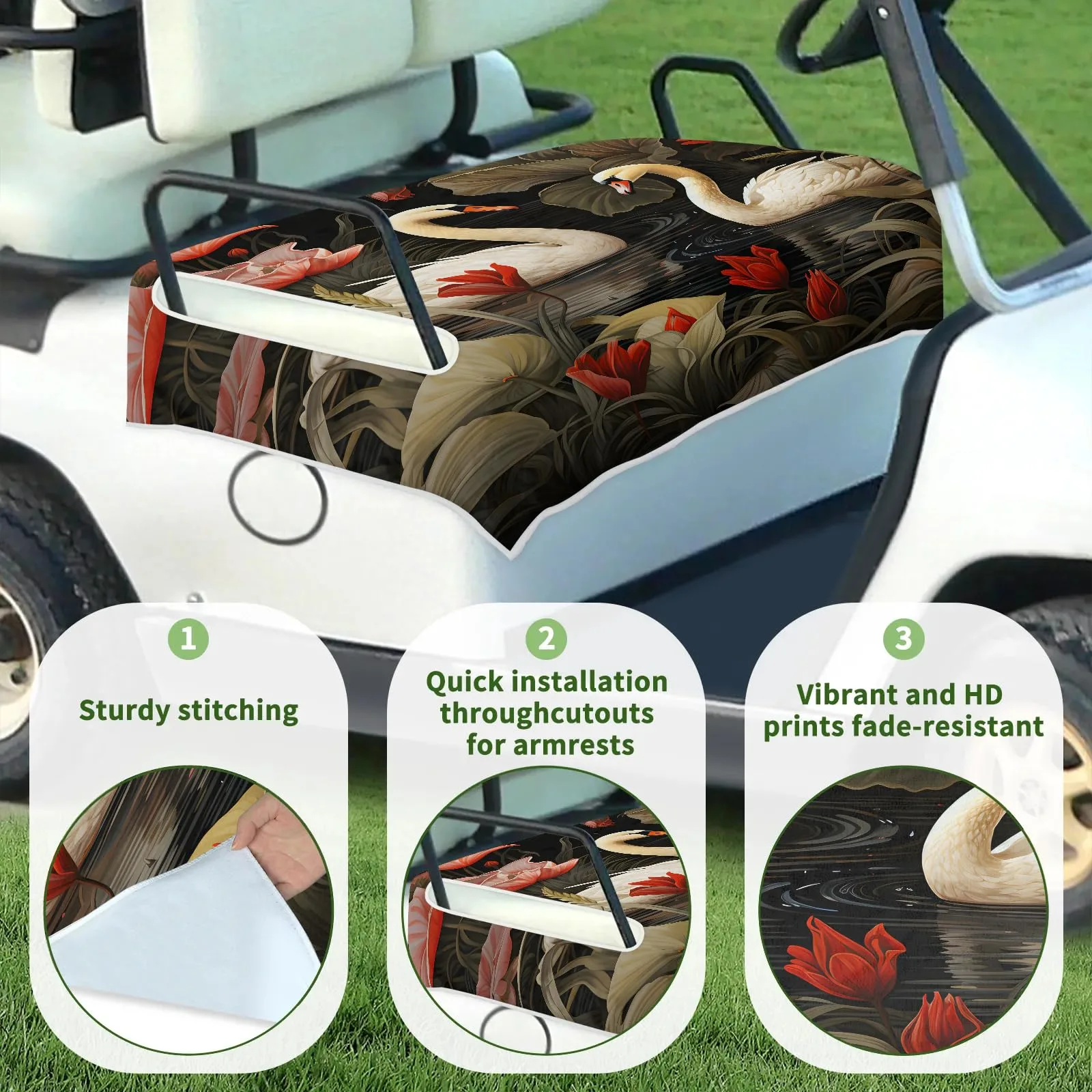Tiveruda Goose Floral Golf Cart Seat Cover, 51 x 31 in image 3