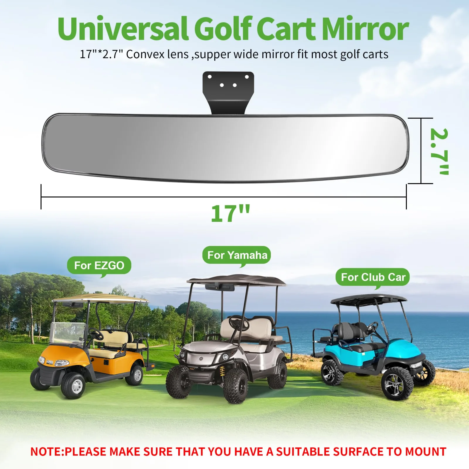 10L0L 16.5-Inch Golf Cart Rear View Mirror image 4
