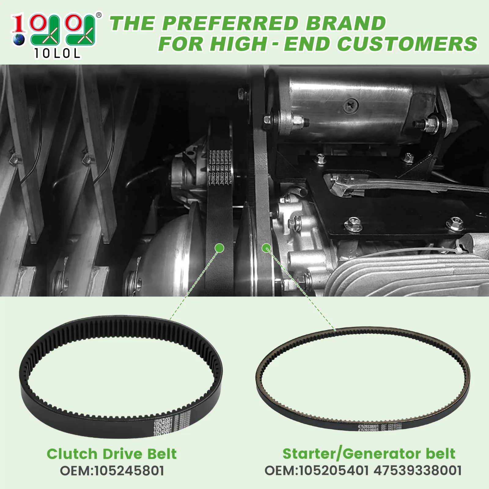 10L0L Club Car Starter Generator and Drive Belt Set image 2