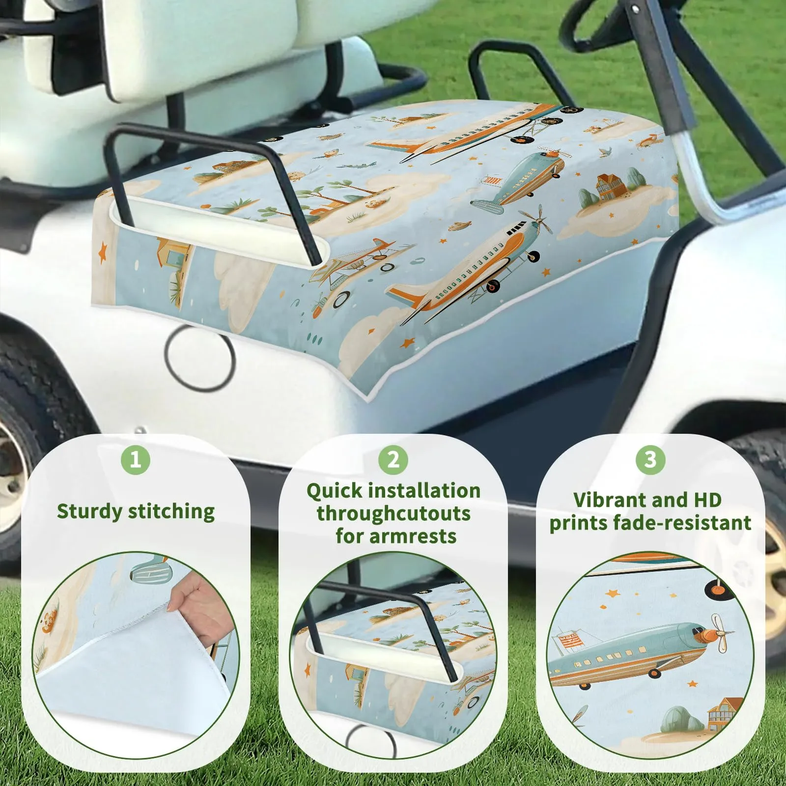 Tiveruda 51" x 31" Cartoon Airplane Universal Golf Cart Seat Cover image 3