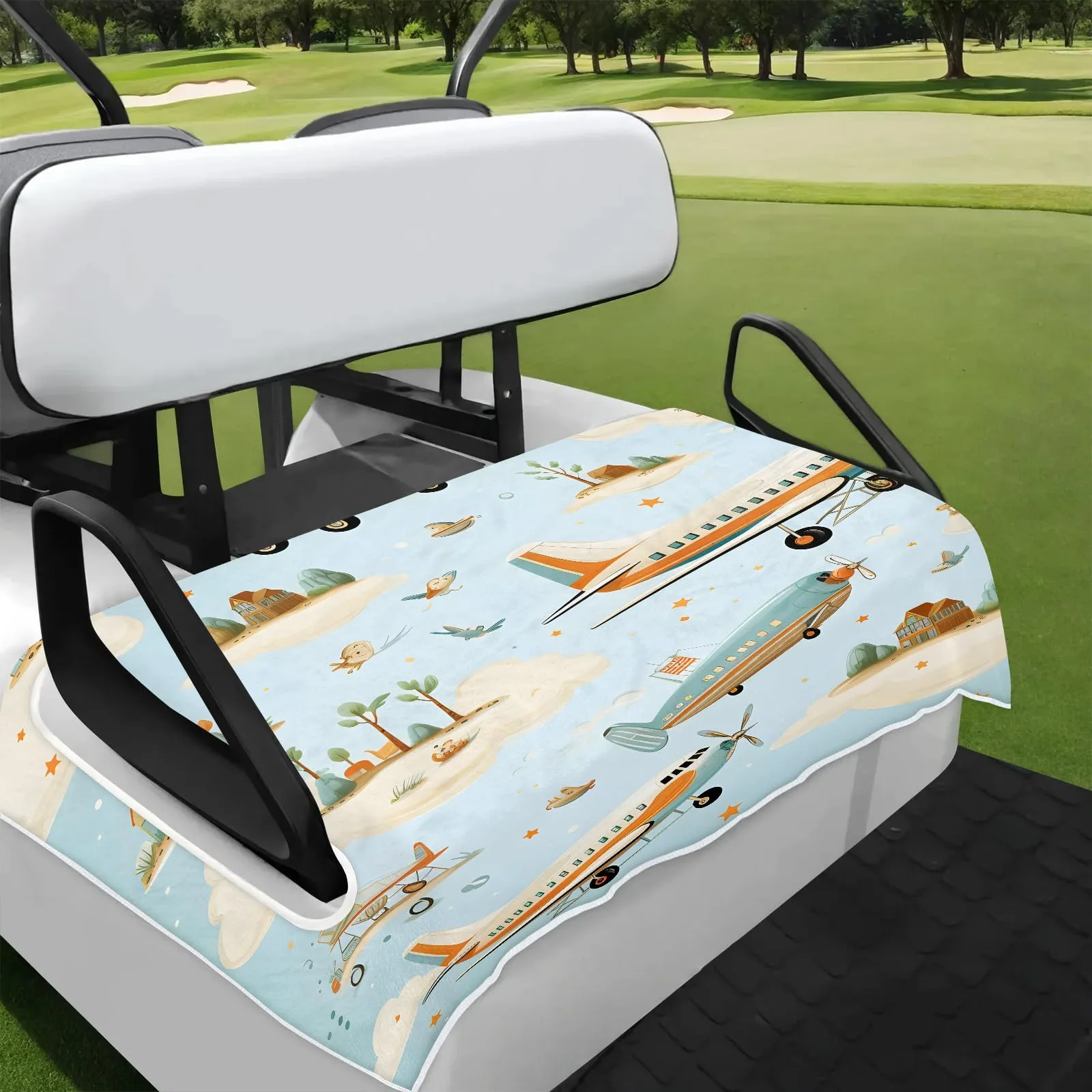 Tiveruda 51" x 31" Cartoon Airplane Universal Golf Cart Seat Cover