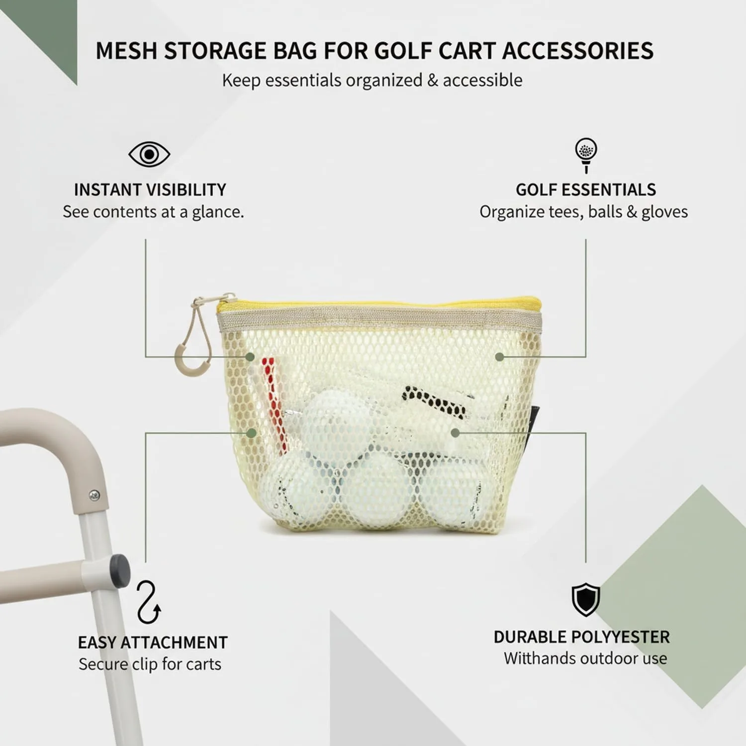 Generic Yellow Mesh Golf Cart Accessory Bag 766516 image 4