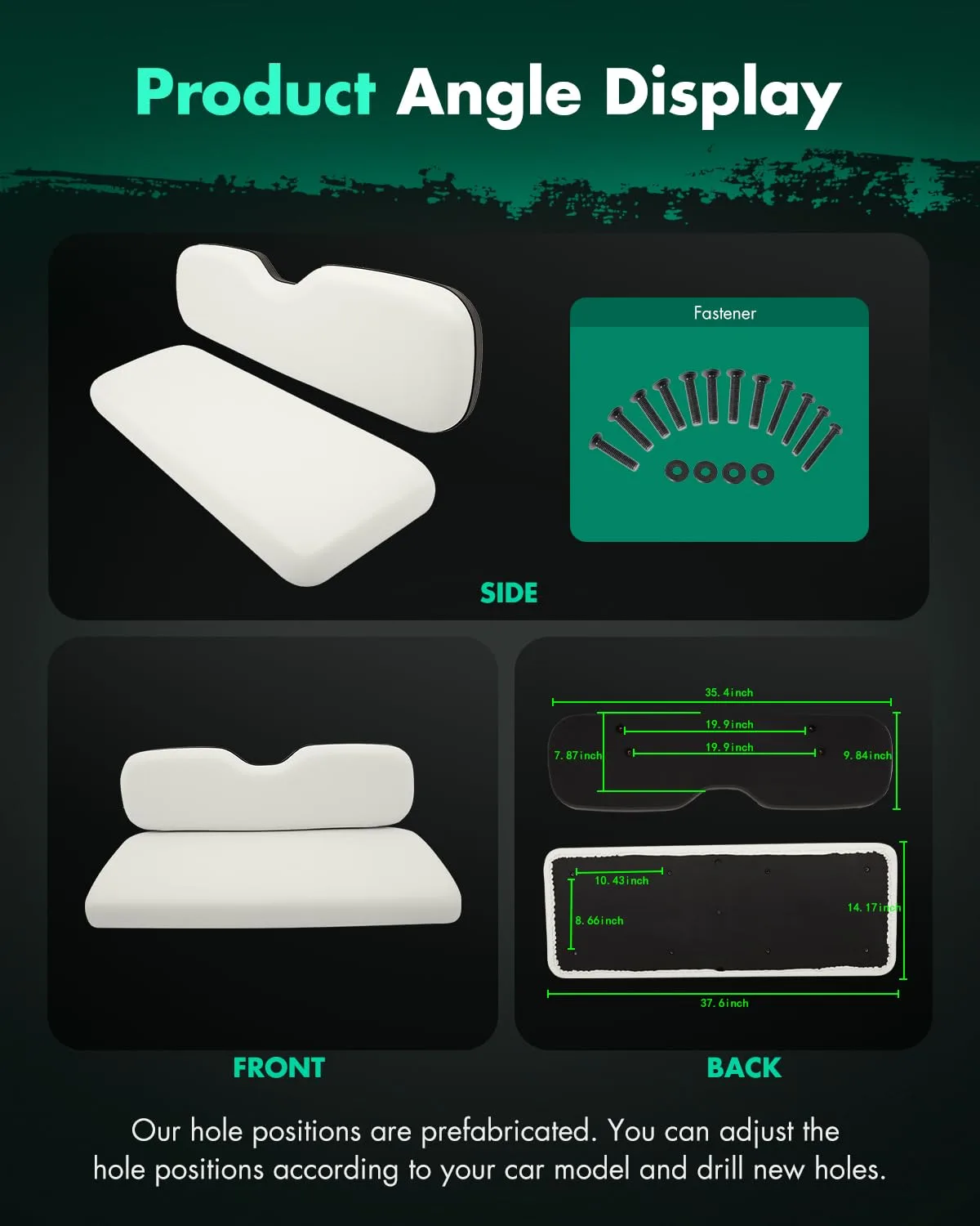 SCITOO White Rear Golf Cart Seat Cushion Set image 3