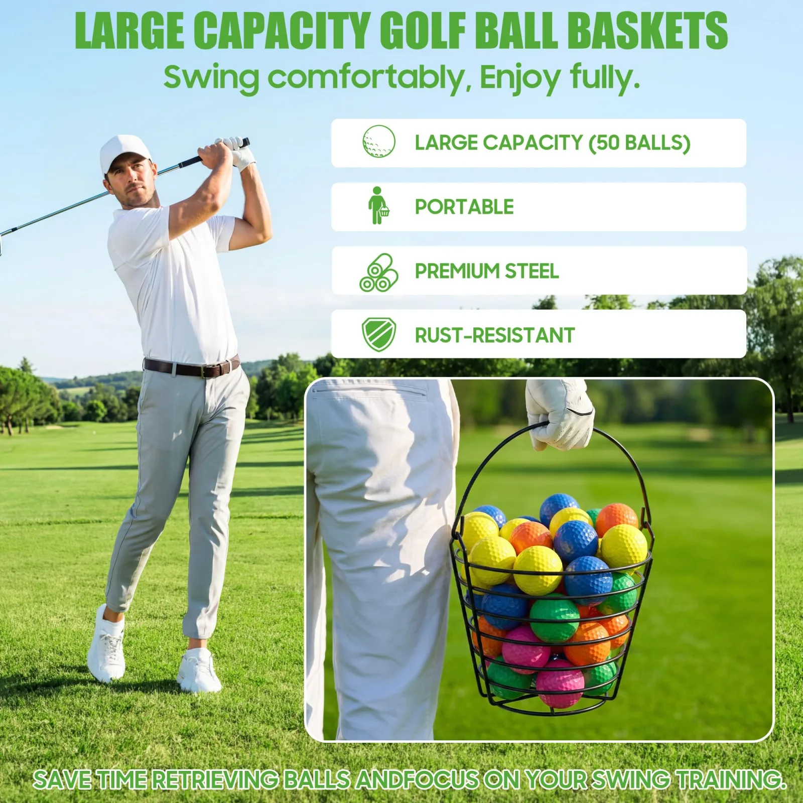 10L0L Metal Golf Ball Basket with Handle image 3