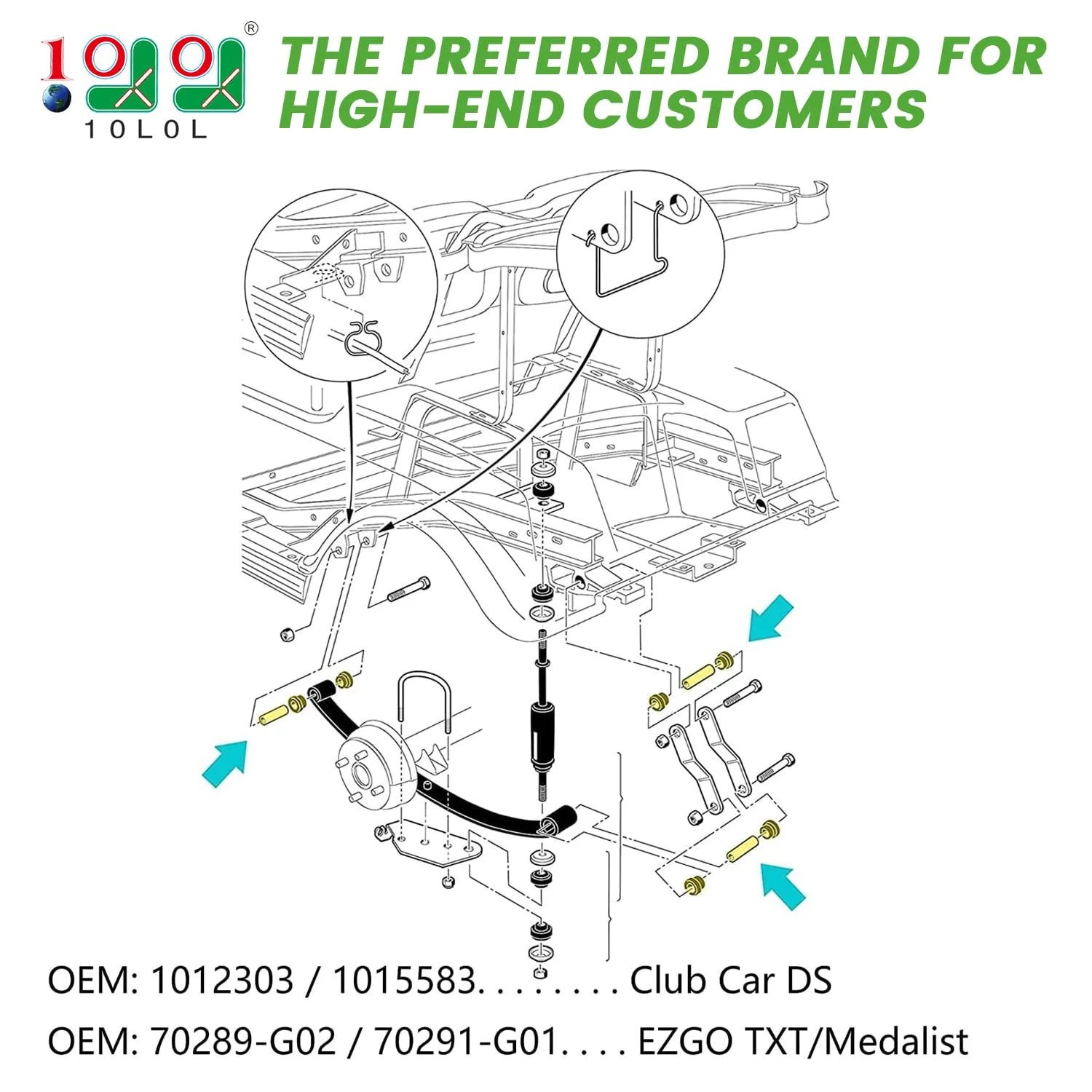 10L0L Leaf Spring Bushings for Club Car DS and E-Z-GO TXT image 2