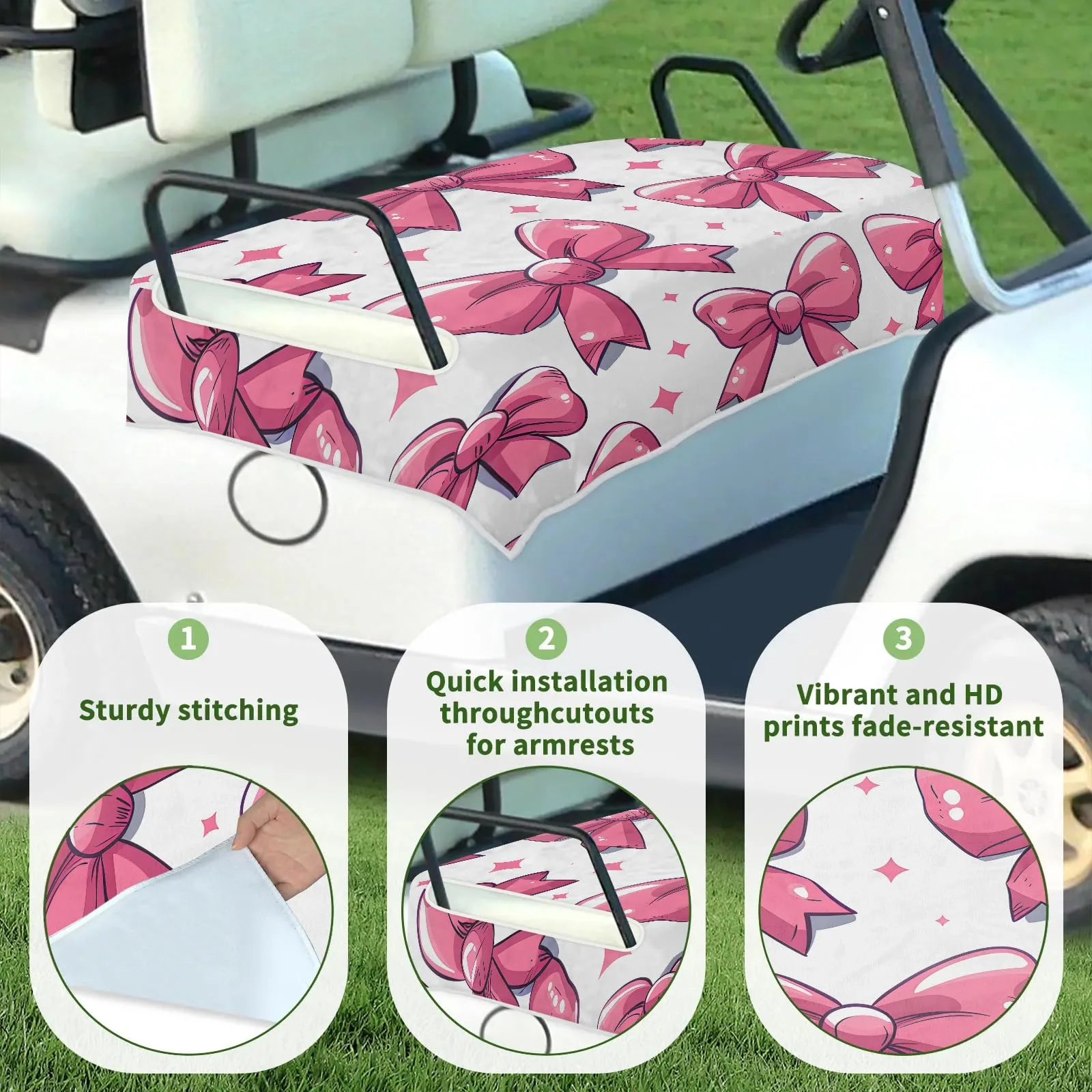 Tiveruda Pink Bow Golf Cart Seat Cover, 51 x 31 in image 3
