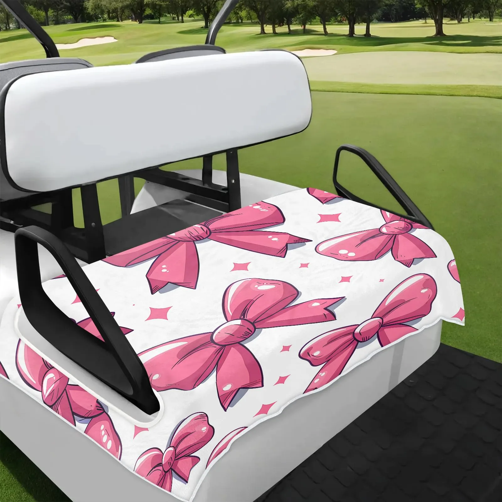 Tiveruda Pink Bow Golf Cart Seat Cover, 51 x 31 in