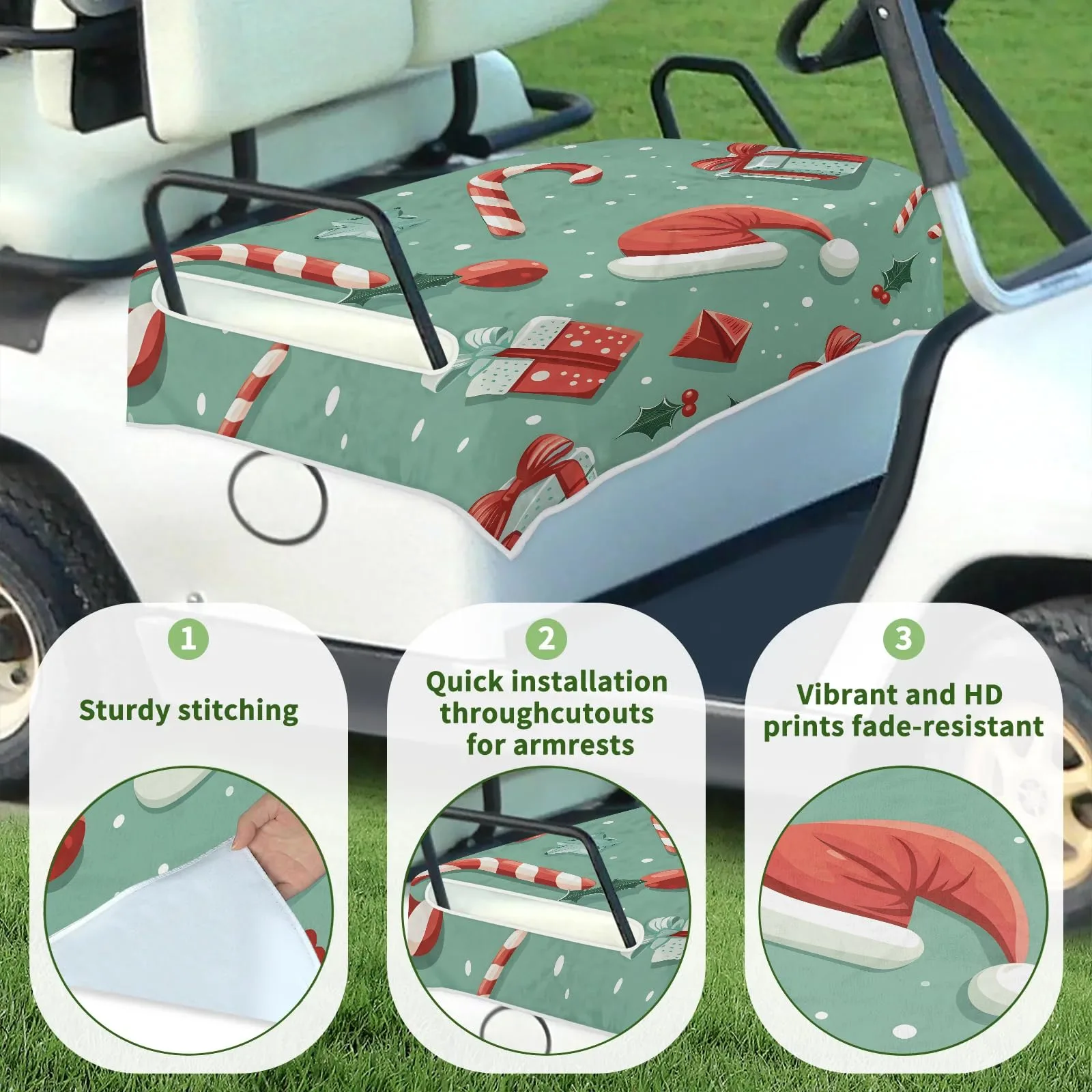 Tiveruda Christmas Candy Golf Cart Seat Cover, 51 x 31 in image 3