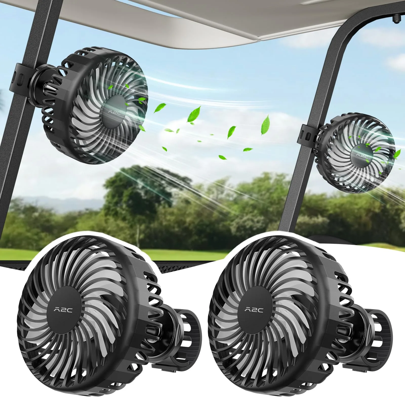 A2C Rechargeable Golf Cart Fan for EZGO, Club Car & Yamaha