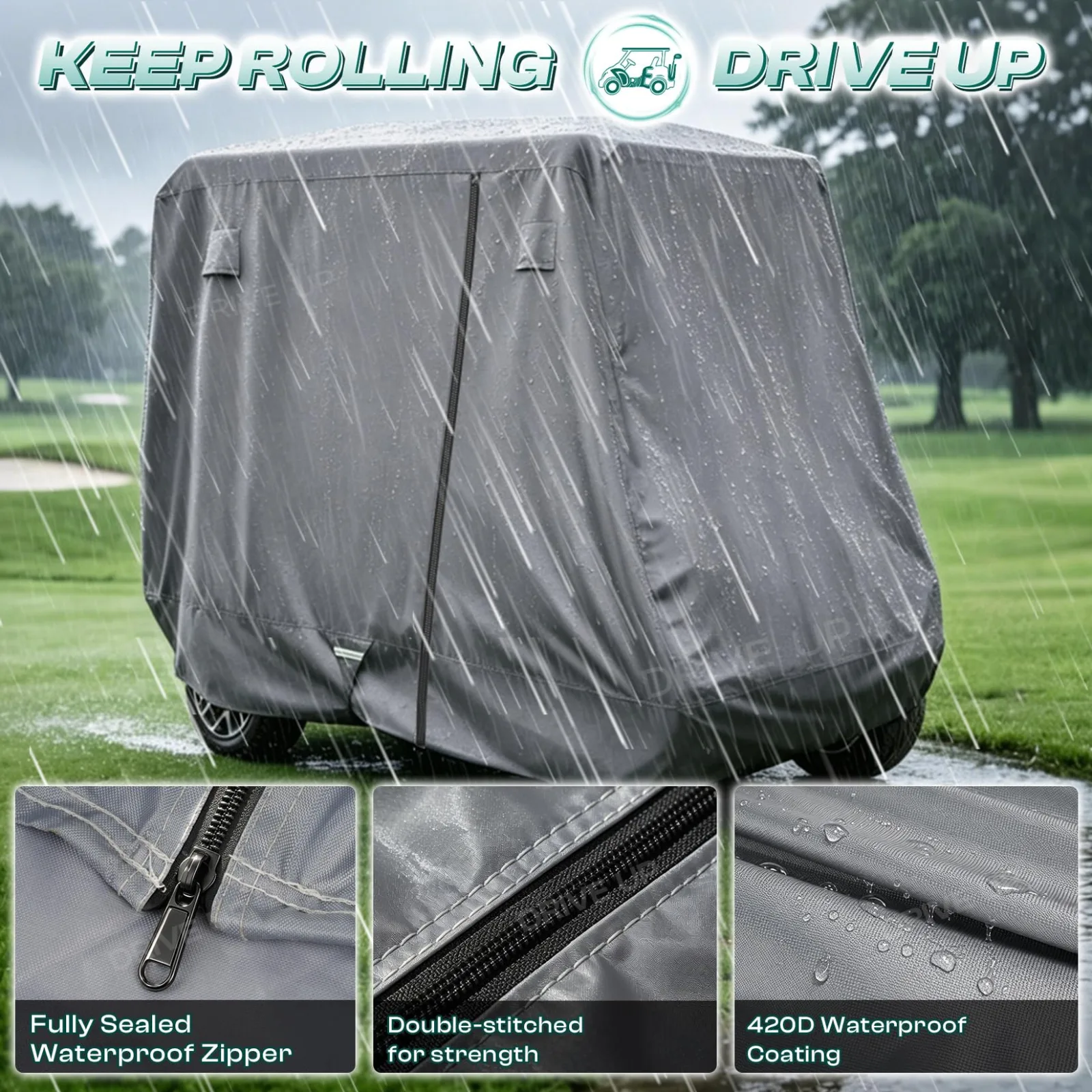 DRIVE UP DU00106 600D Waterproof Golf Cart Cover — 2/4 Passenger image 2