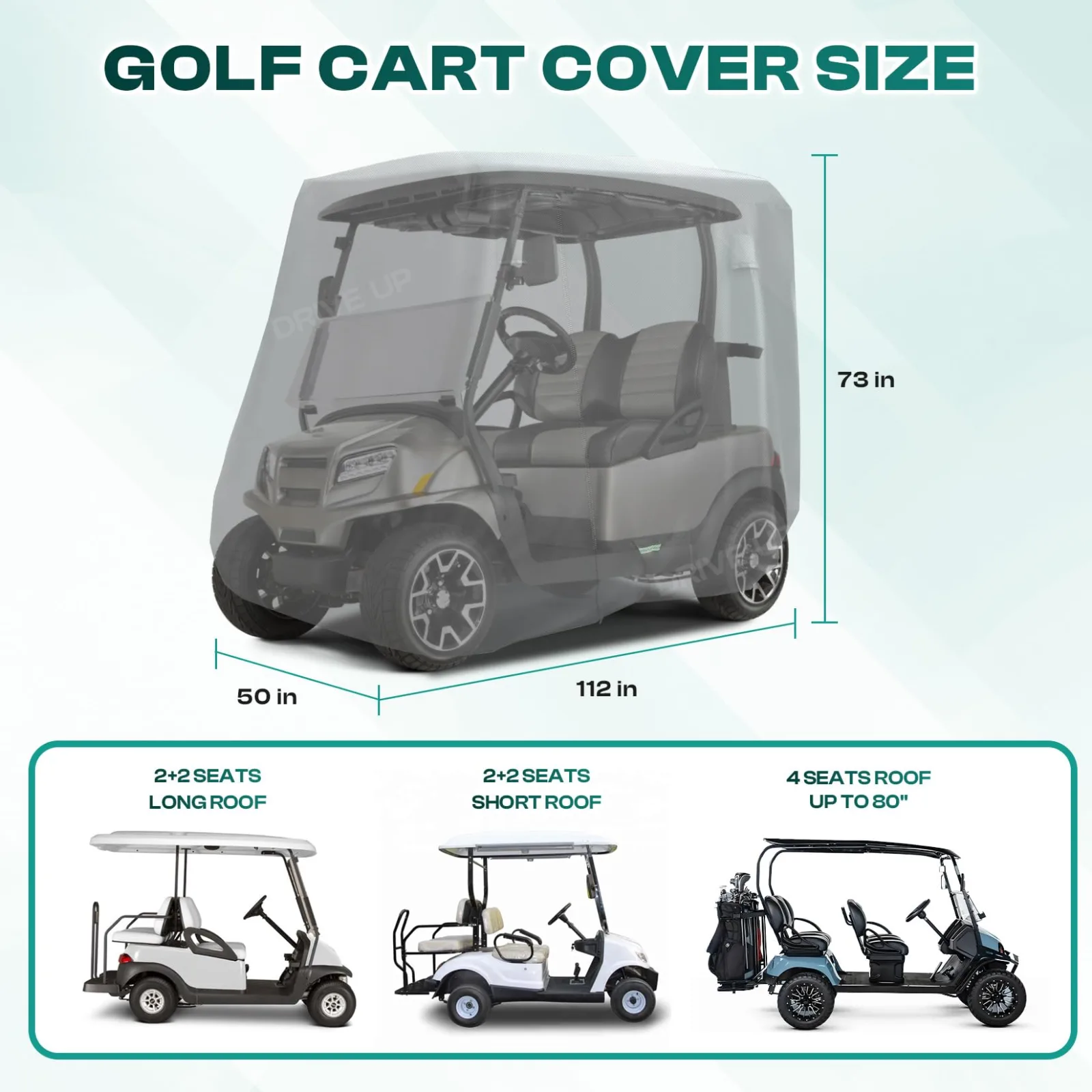 DRIVE UP DU00106 600D Waterproof Golf Cart Cover — 2/4 Passenger image 4