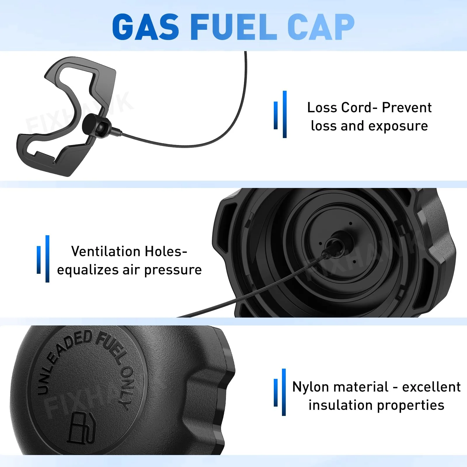 FIXHAWK FK-0098 Vented Gas Fuel Cap with Tether (2-1/4" ID) image 4