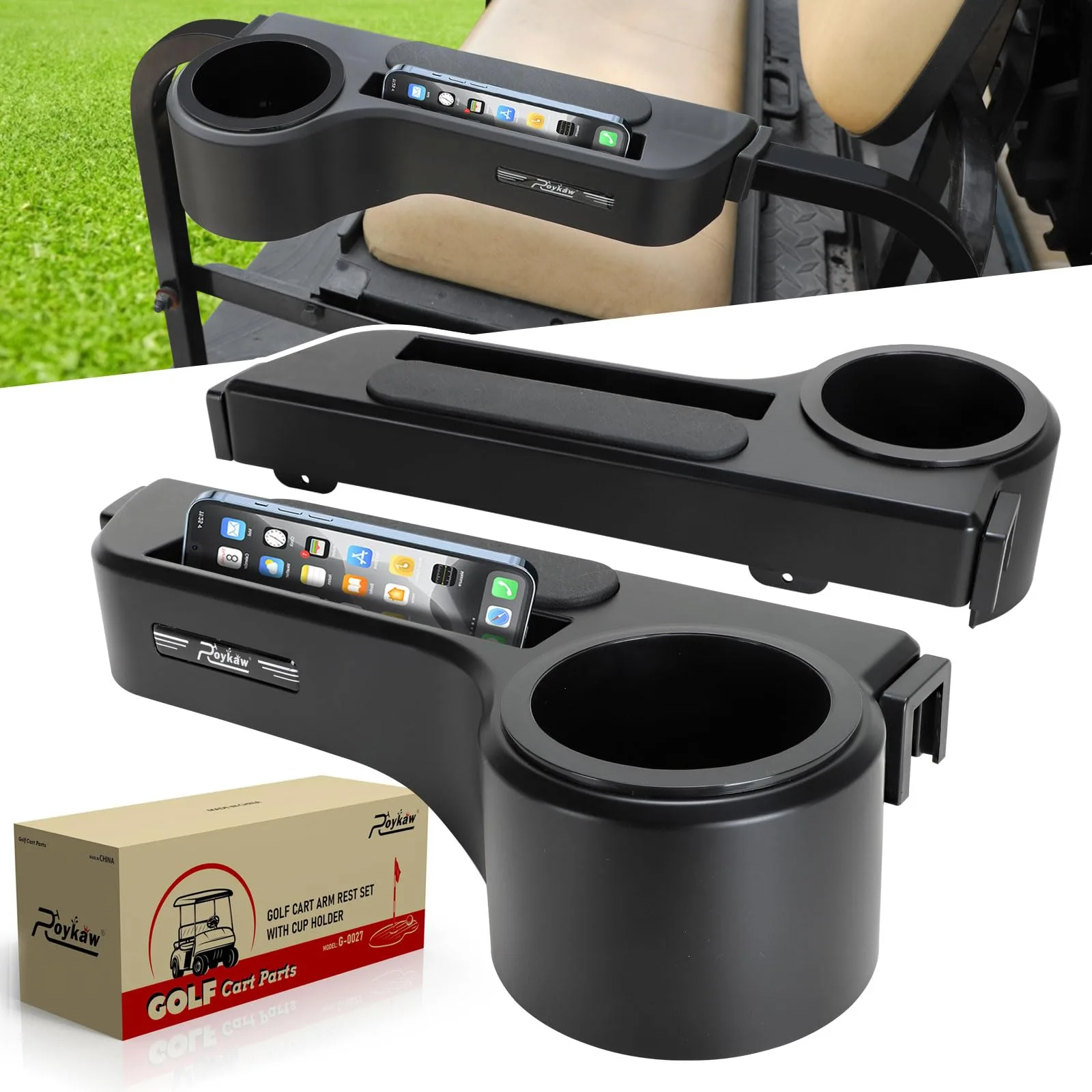 Roykaw Golf Cart Rear Seat Armrests with Cup Holders