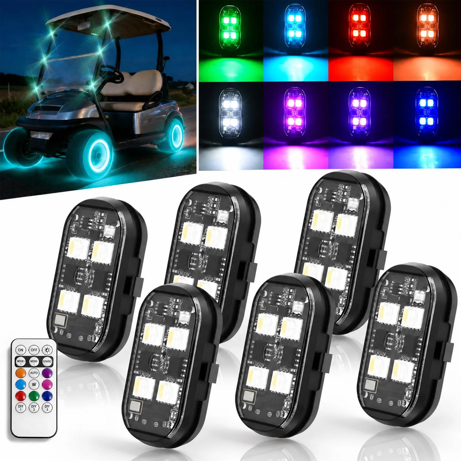 10L0L Golf Cart Rock Light Kit with 6 Wireless LED Pods