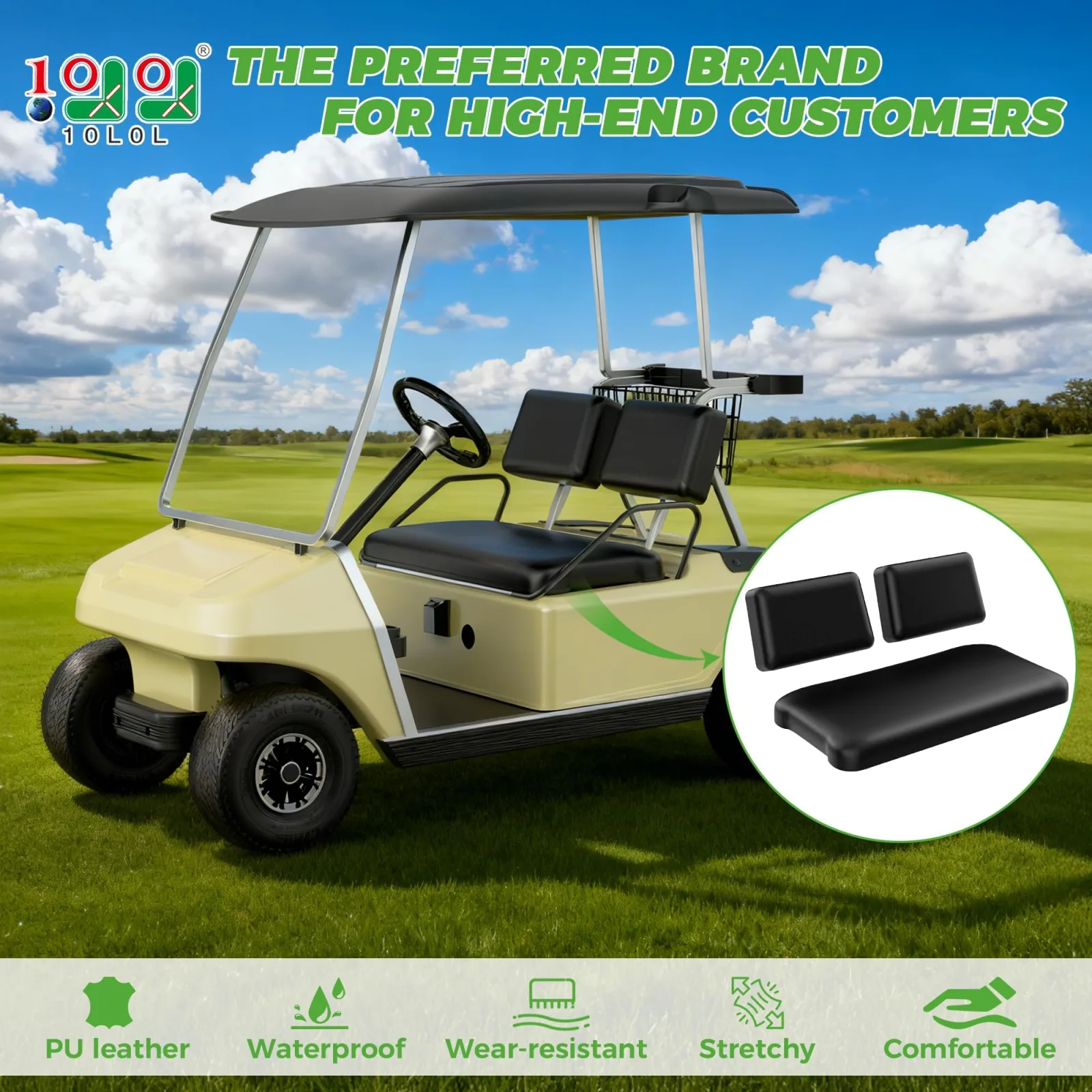 10L0L Front Seat Covers for Club Car DS and Yamaha G22 image 2