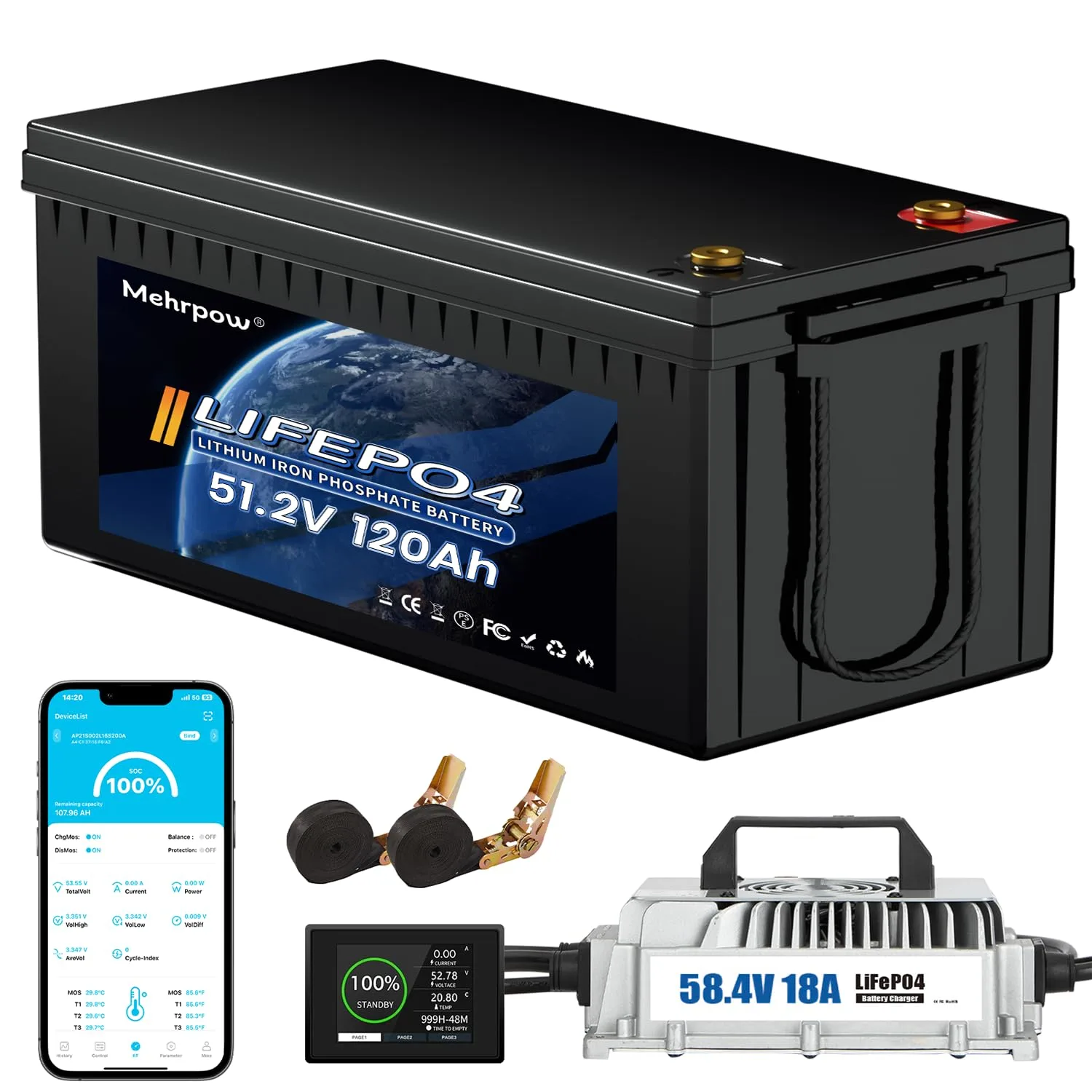 Mehrpow 48V 120Ah LiFePO4 Golf Cart Battery Kit
