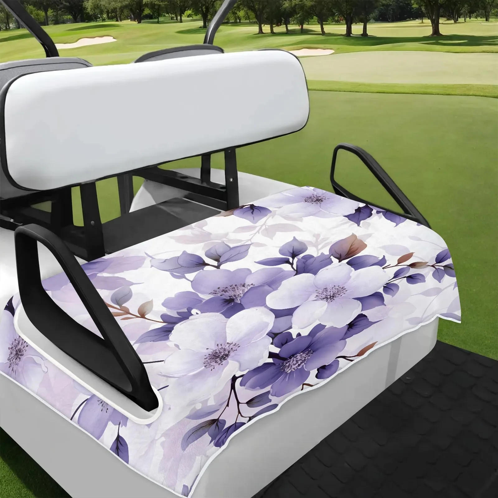 Tiveruda Purple Floral Golf Cart Seat Cover, 51 x 31 in