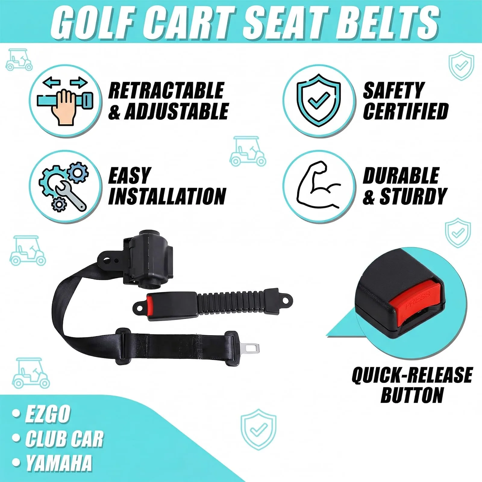 HOGUCAL Retractable Golf Cart Seat Belts, 40-Inch image 4