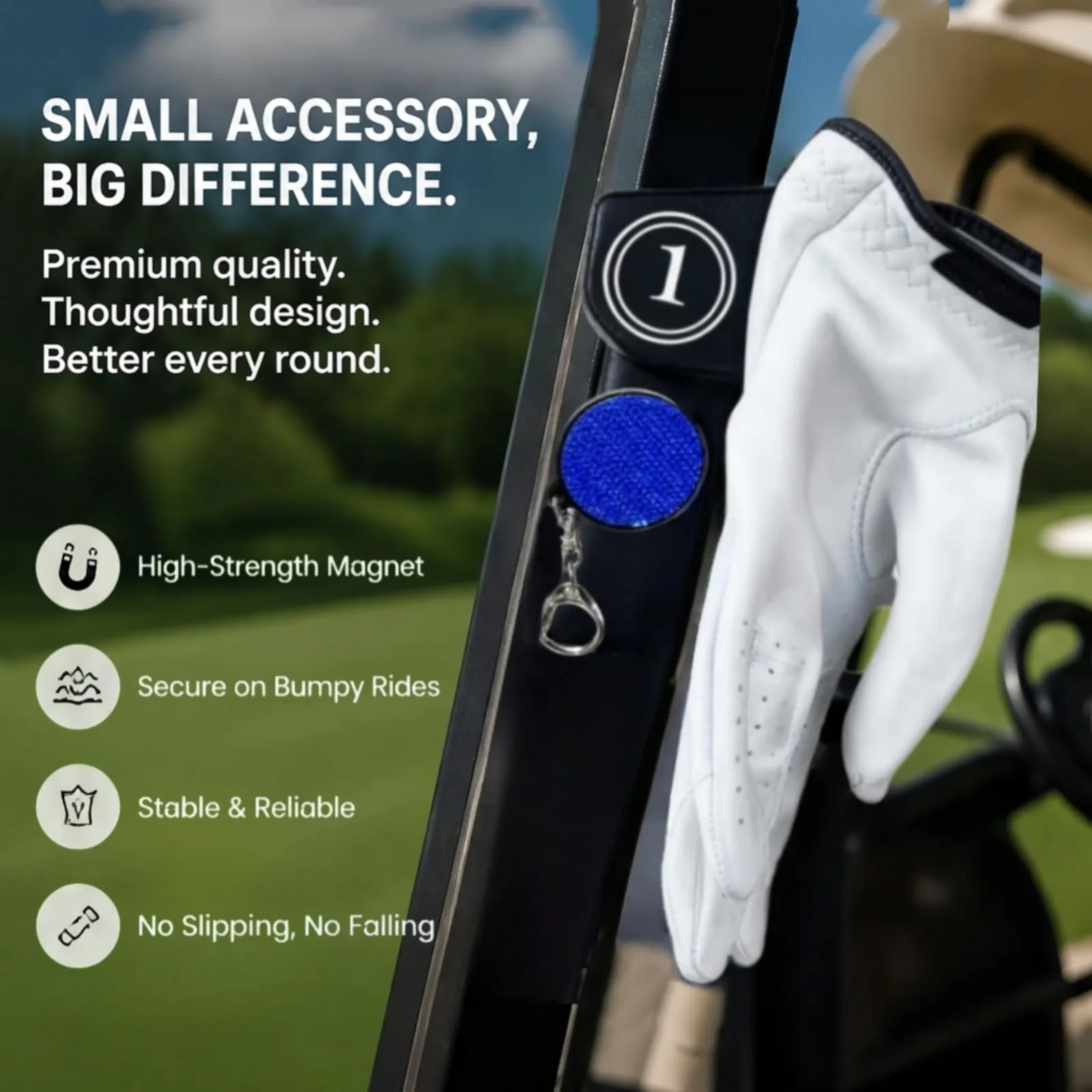 Blue Magnetic Golf Glove Holder for Golf Carts and Bags image 2