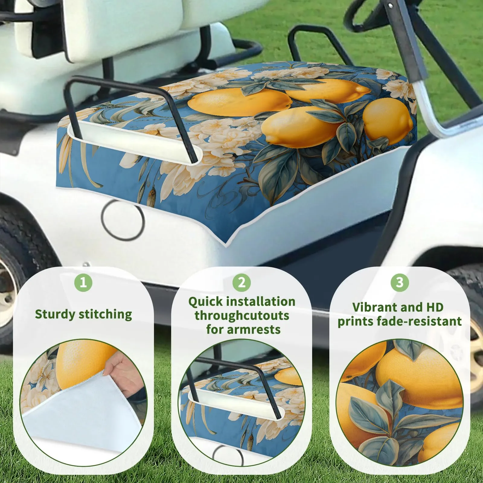 Tiveruda Lemon Fruit Flower Golf Cart Seat Cover image 3