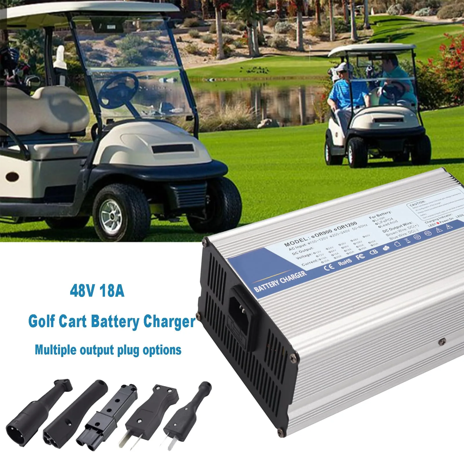 48V 18A Golf Cart Battery Charger — Compatible with Club Car, E-Z-GO RXV & TXT image 2
