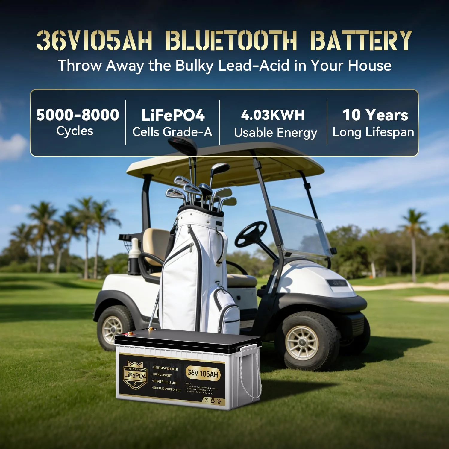PUPVWMHB W36105C 36V 105Ah LiFePO4 Golf Cart Battery image 2