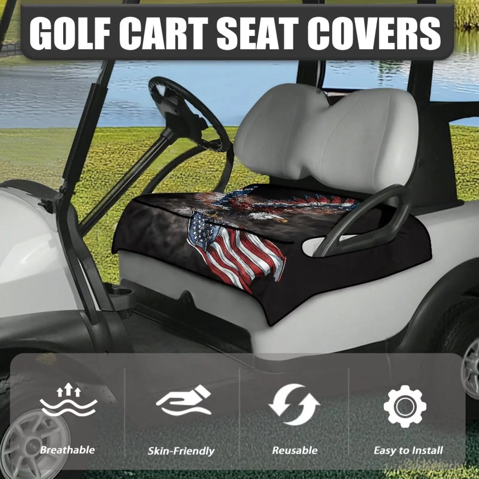 Generic Golf Cart Front Seat Cover with 4 Pockets image 3