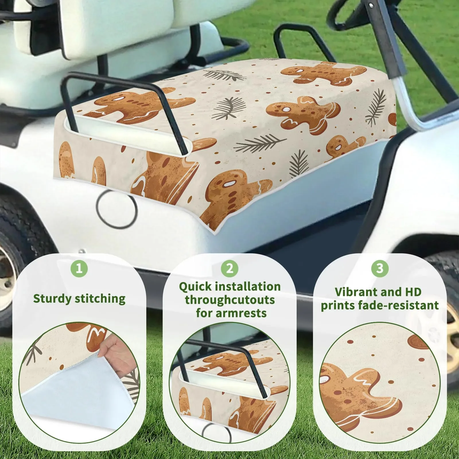 Tiveruda Gingerbread Golf Cart Seat Cover, 51 x 31 in image 3