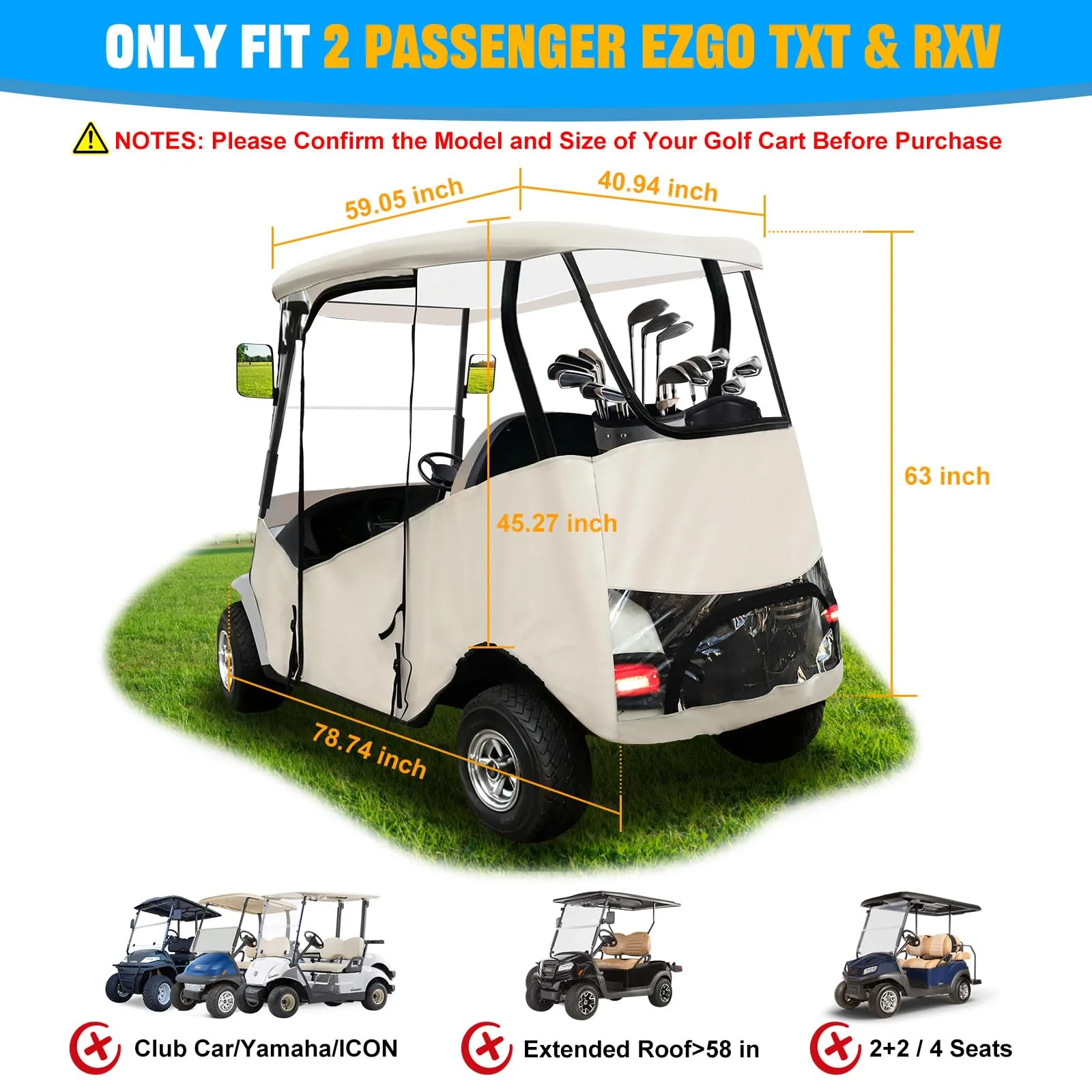 iLSKW 2-Passenger Golf Cart Enclosure for EZGO TXT/RXV image 2